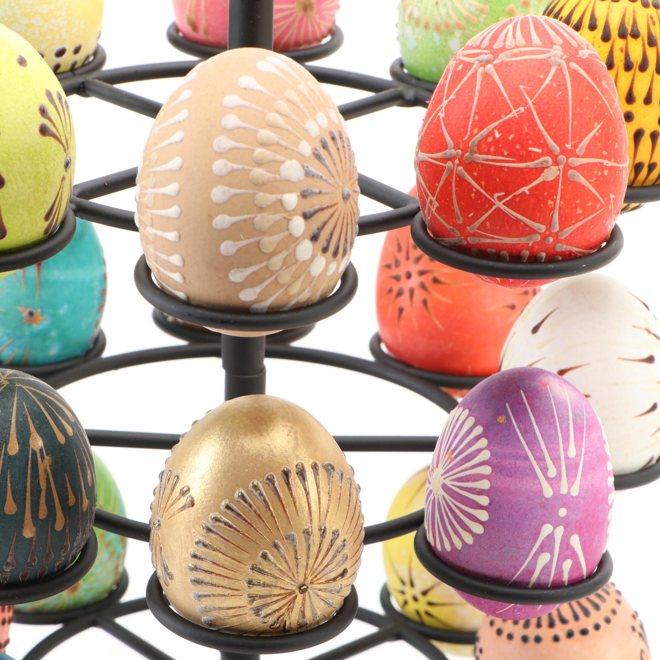 Hand-Painted Eggs on Metal Display Tree