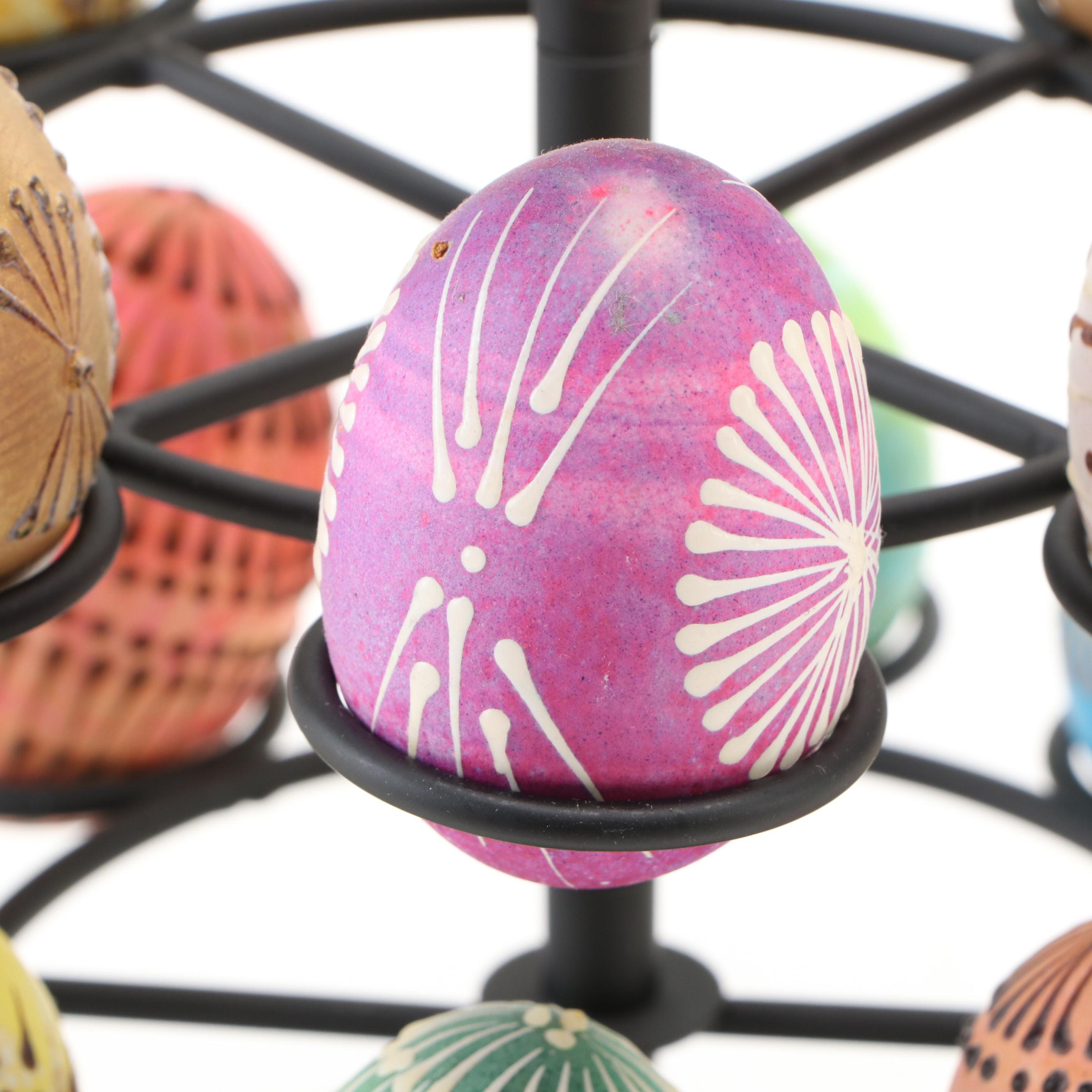 Hand-Painted Eggs on Metal Display Tree