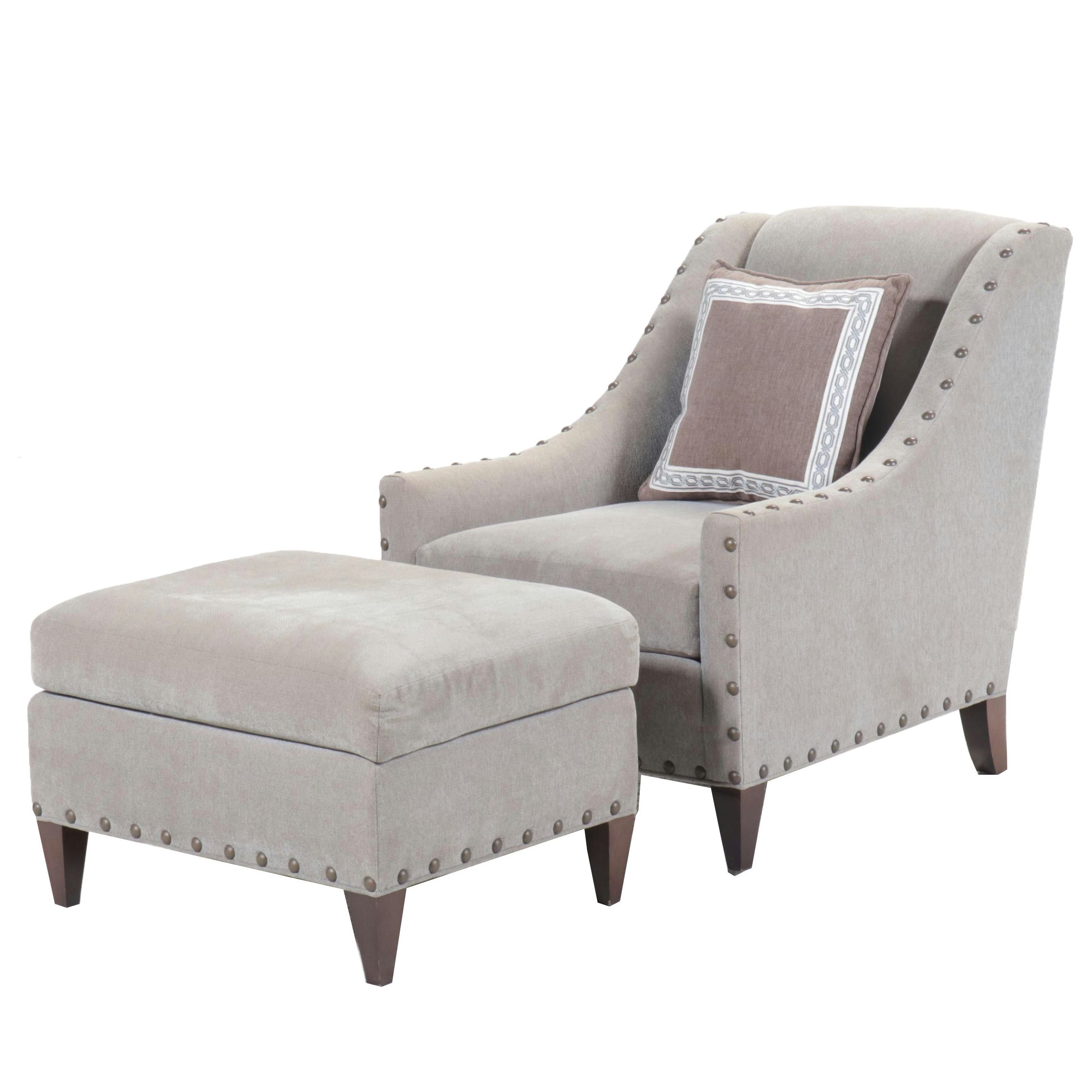 Hickory Chair Furniture Co. Contemporary Nailhead-Trimmed Armchair and Ottoman