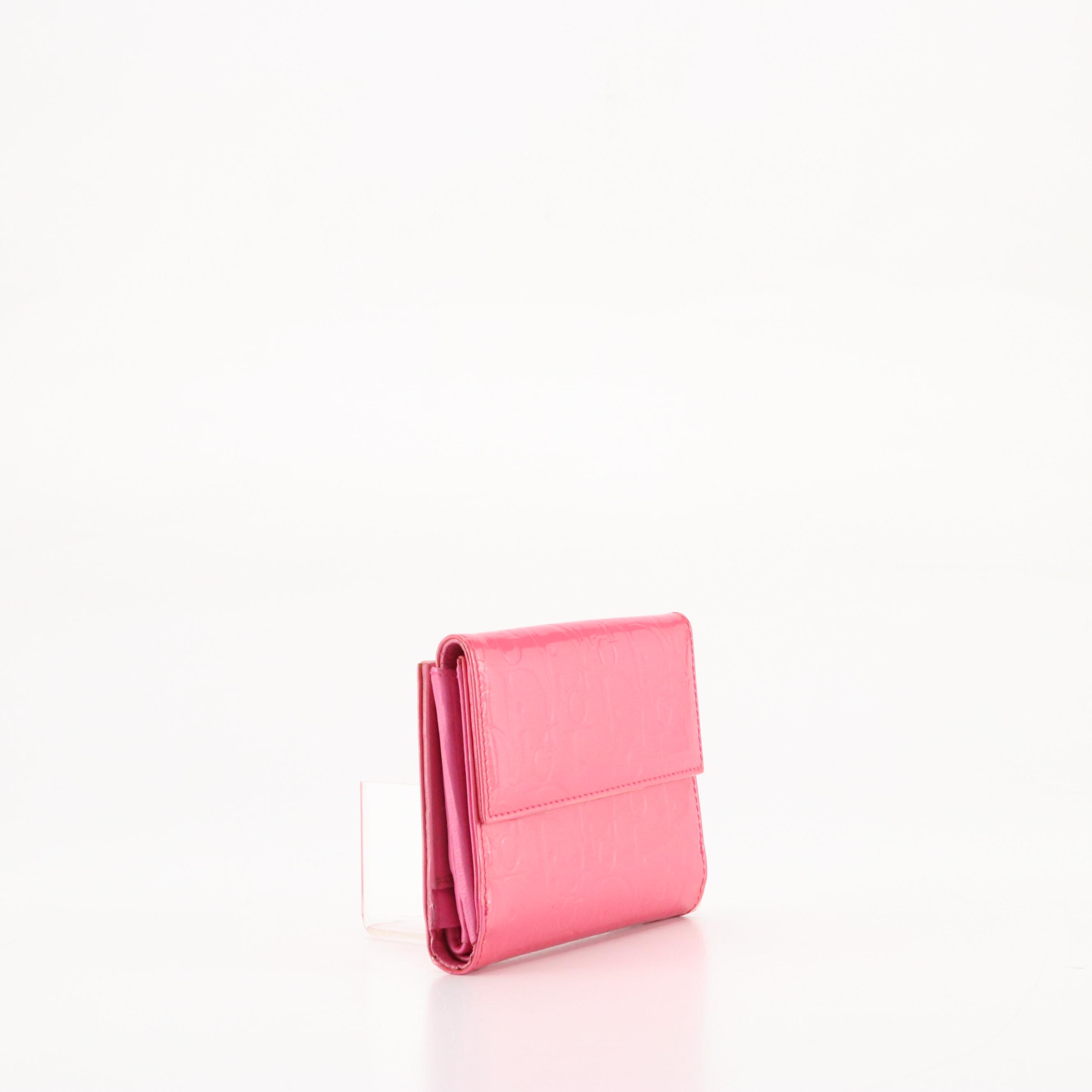 Christian Dior Trifold Wallet in Pink Diorissimo Patent Leather