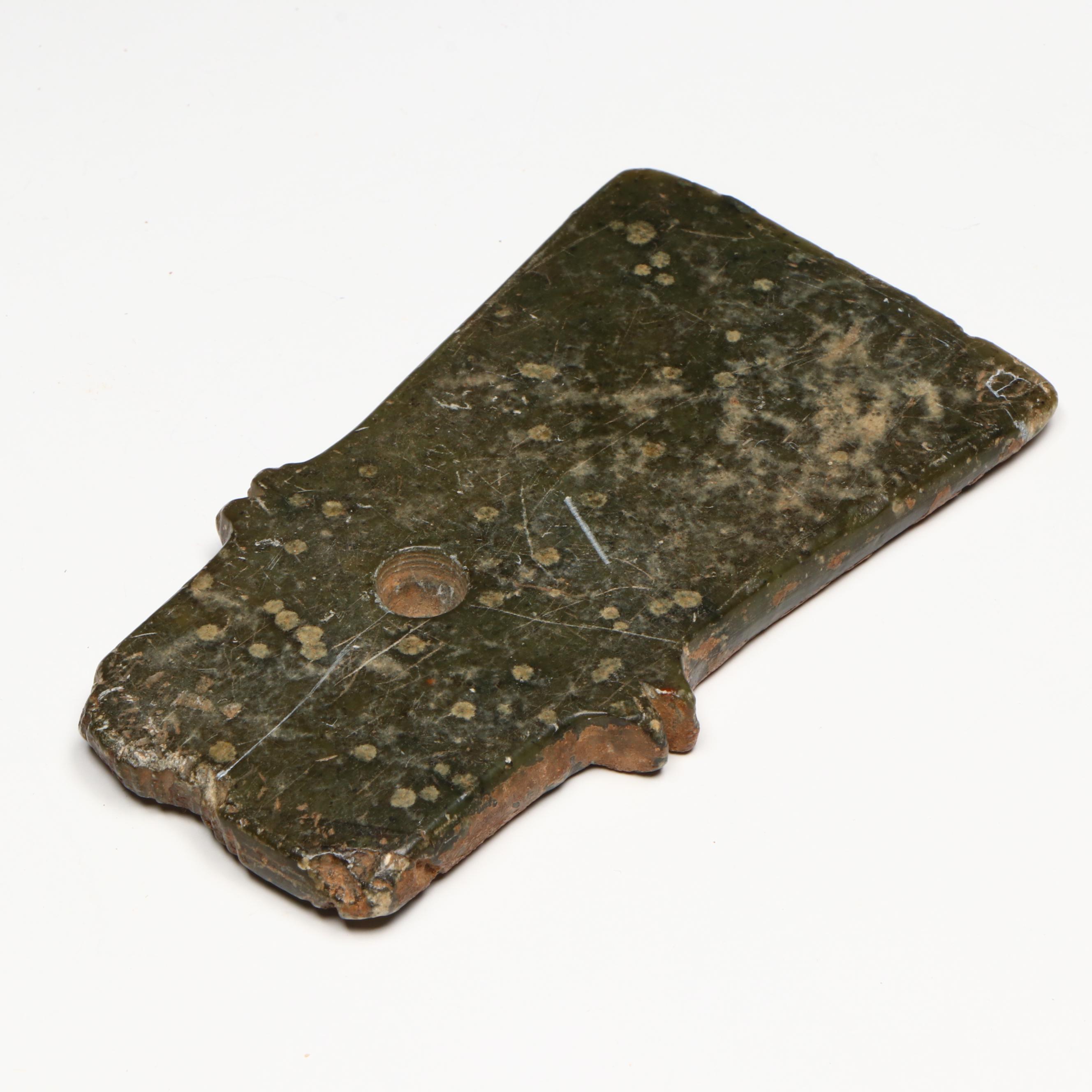 Antique Chinese Neolithic Carved Nephrite or other Hard Stone Yue Axe Head