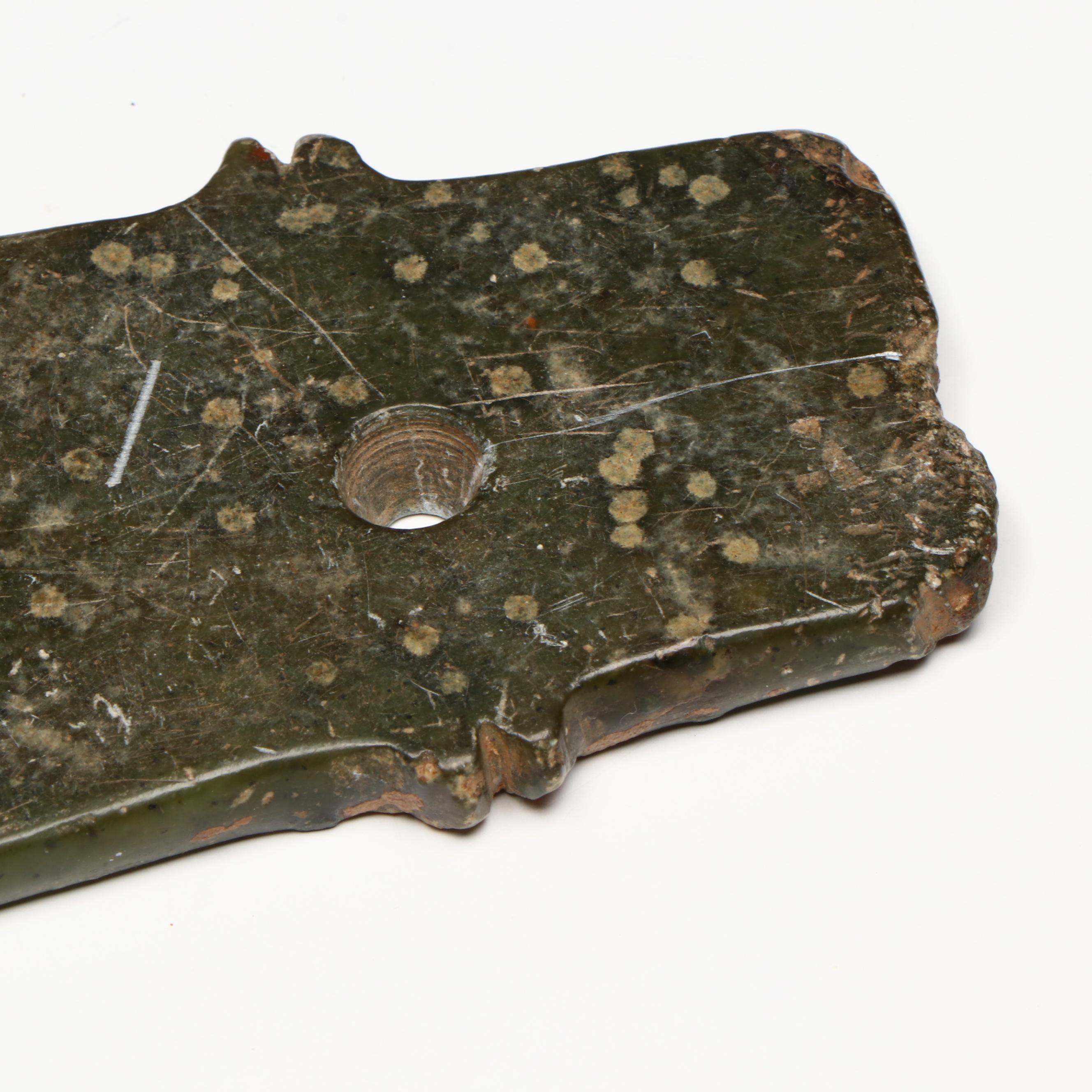 Antique Chinese Neolithic Carved Nephrite or other Hard Stone Yue Axe Head