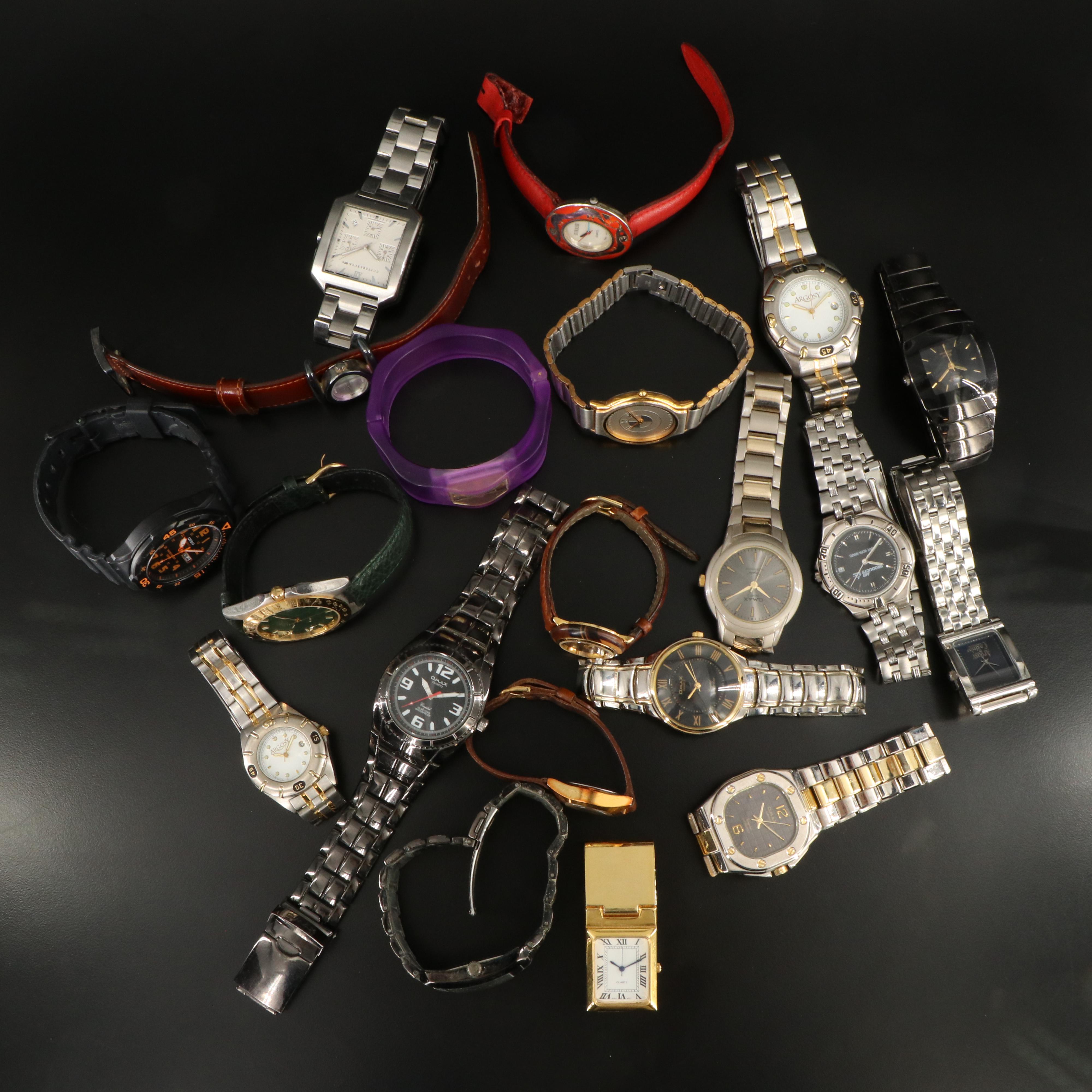 Collection of Quartz Watches Featuring Omax and  Money Clip Watch