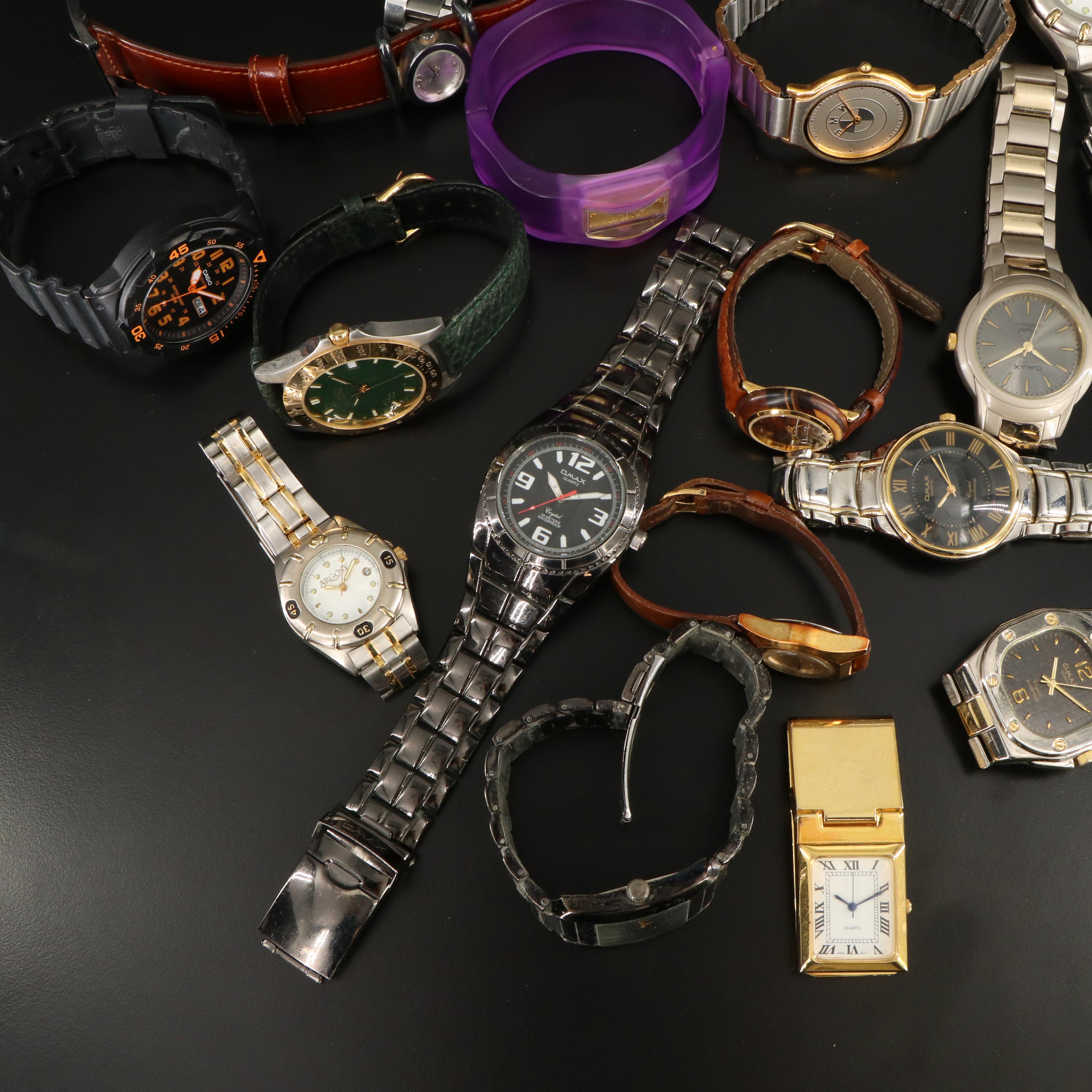 Collection of Quartz Watches Featuring Omax and  Money Clip Watch