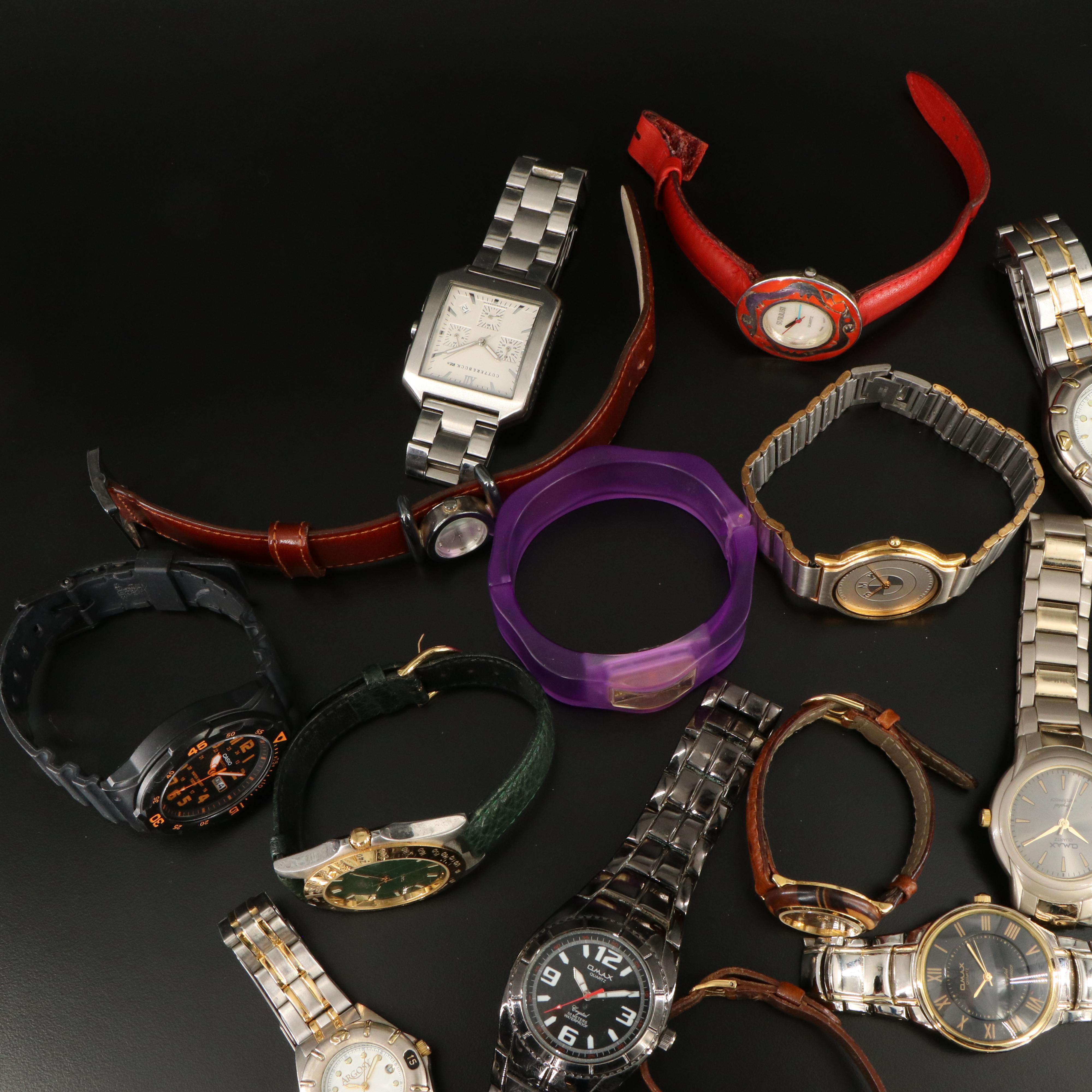 Collection of Quartz Watches Featuring Omax and  Money Clip Watch