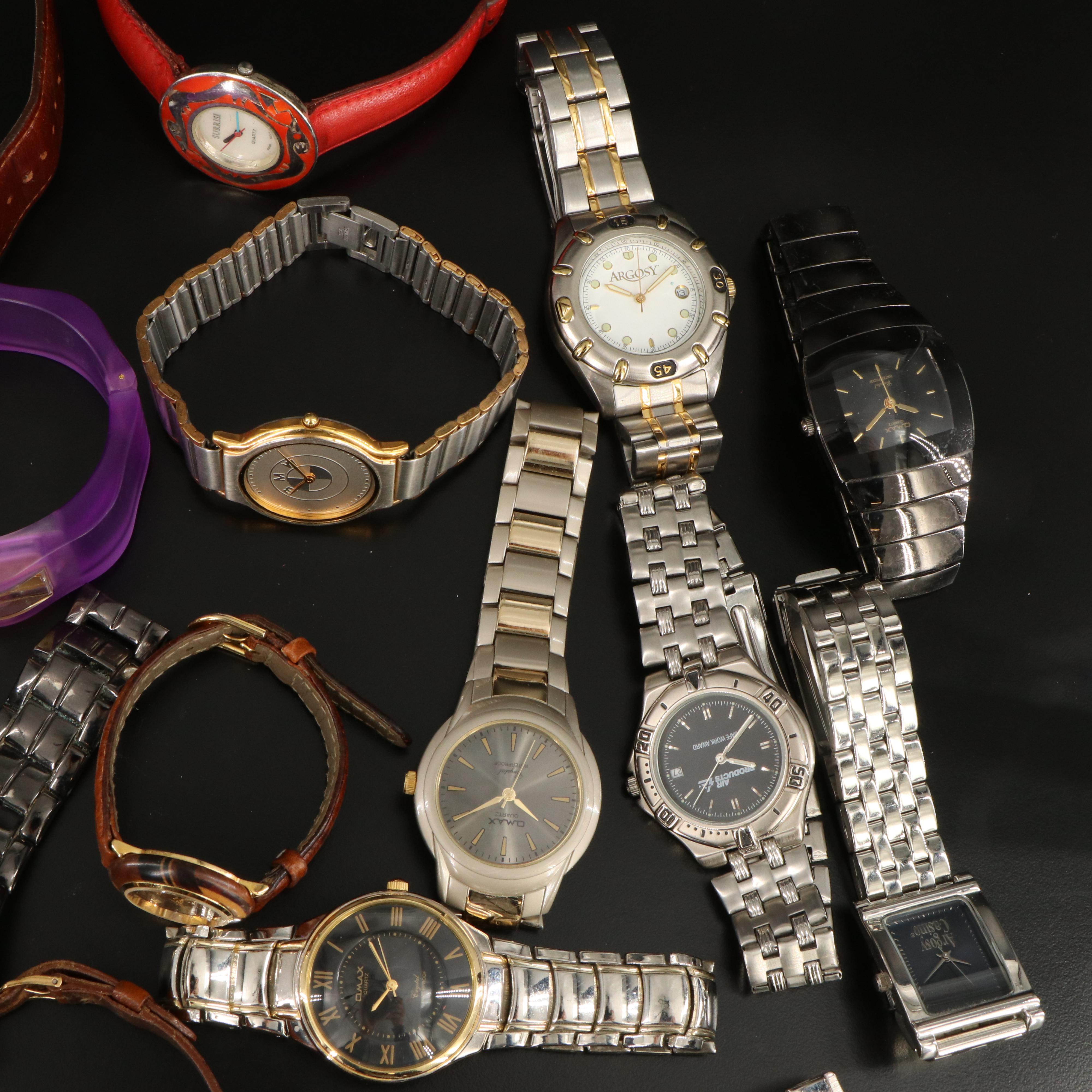 Collection of Quartz Watches Featuring Omax and  Money Clip Watch