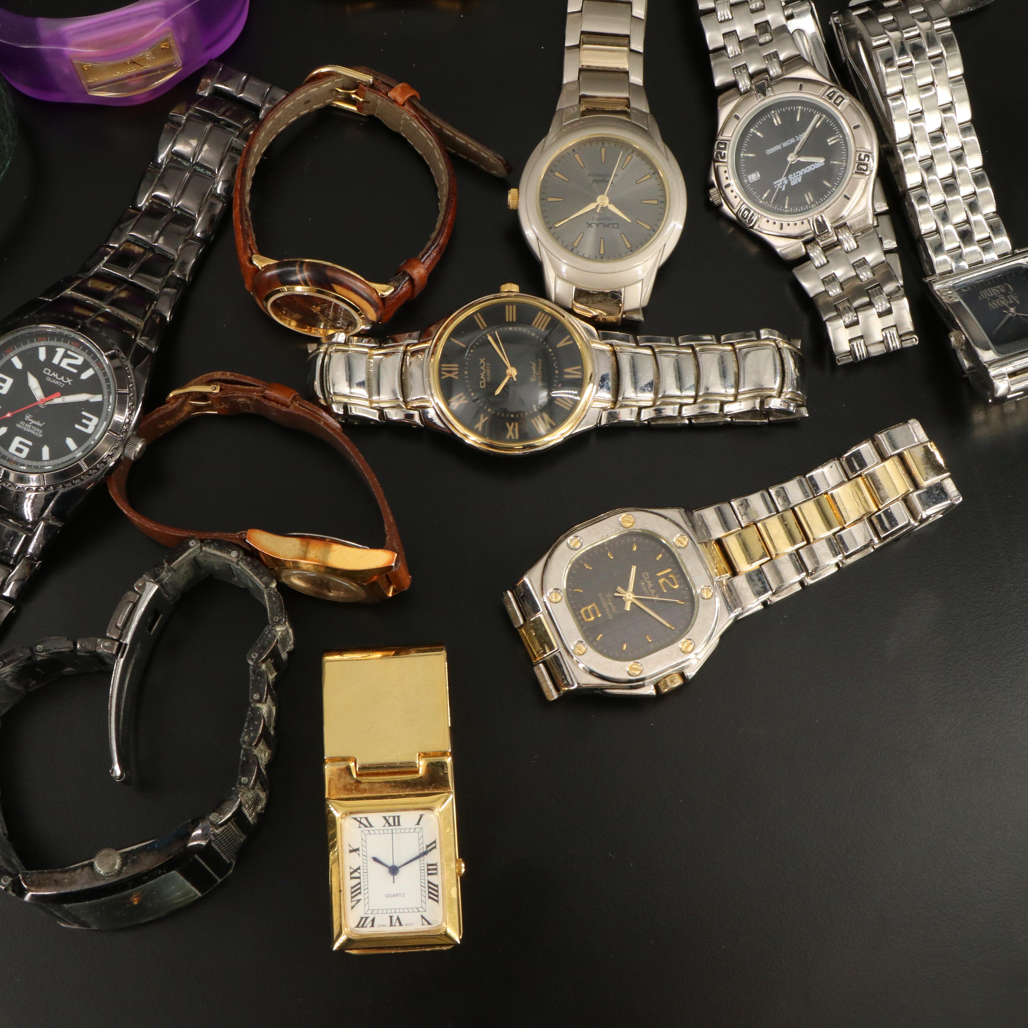 Collection of Quartz Watches Featuring Omax and  Money Clip Watch