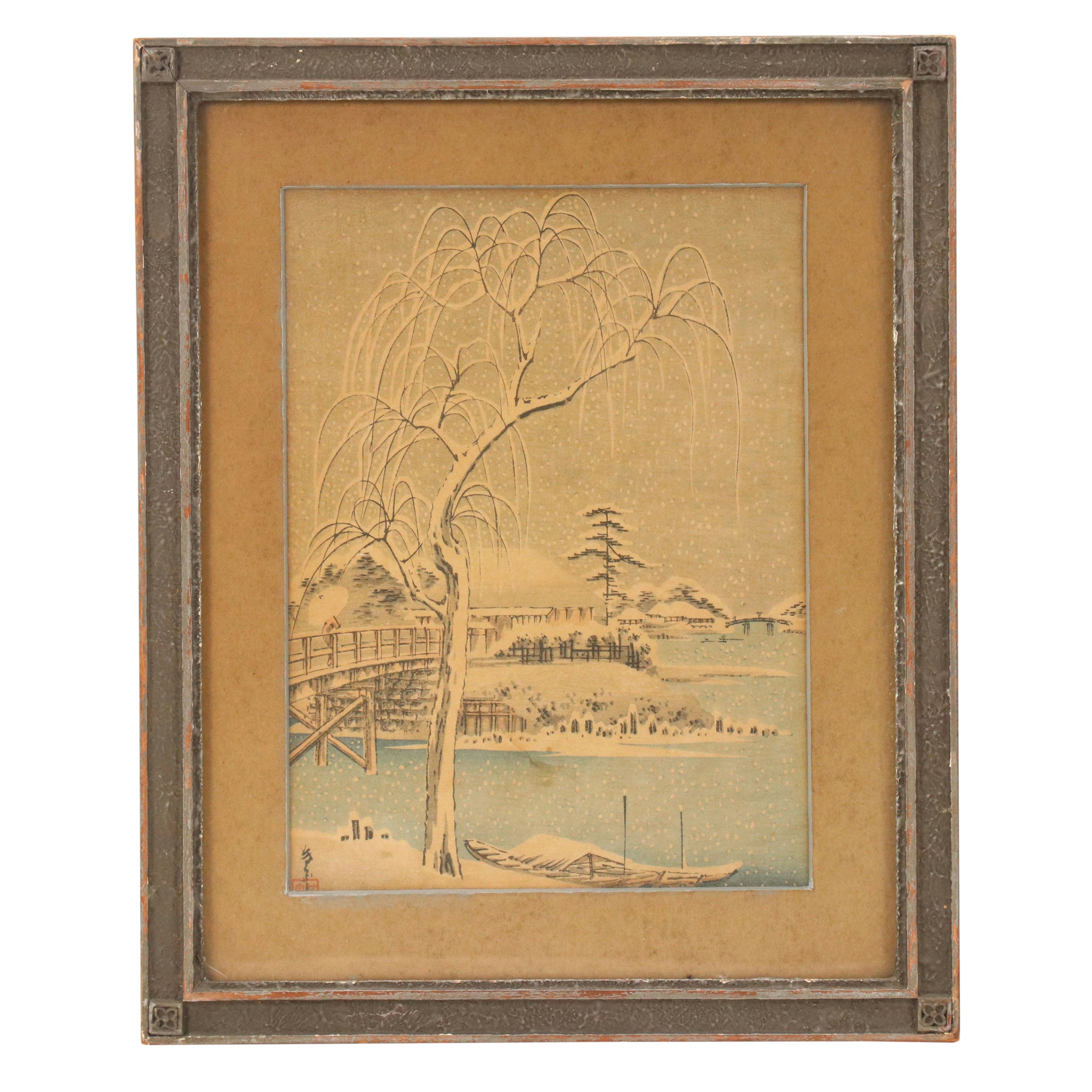 Arai Yoshimune Woodblock "Snowy Evening," 1910