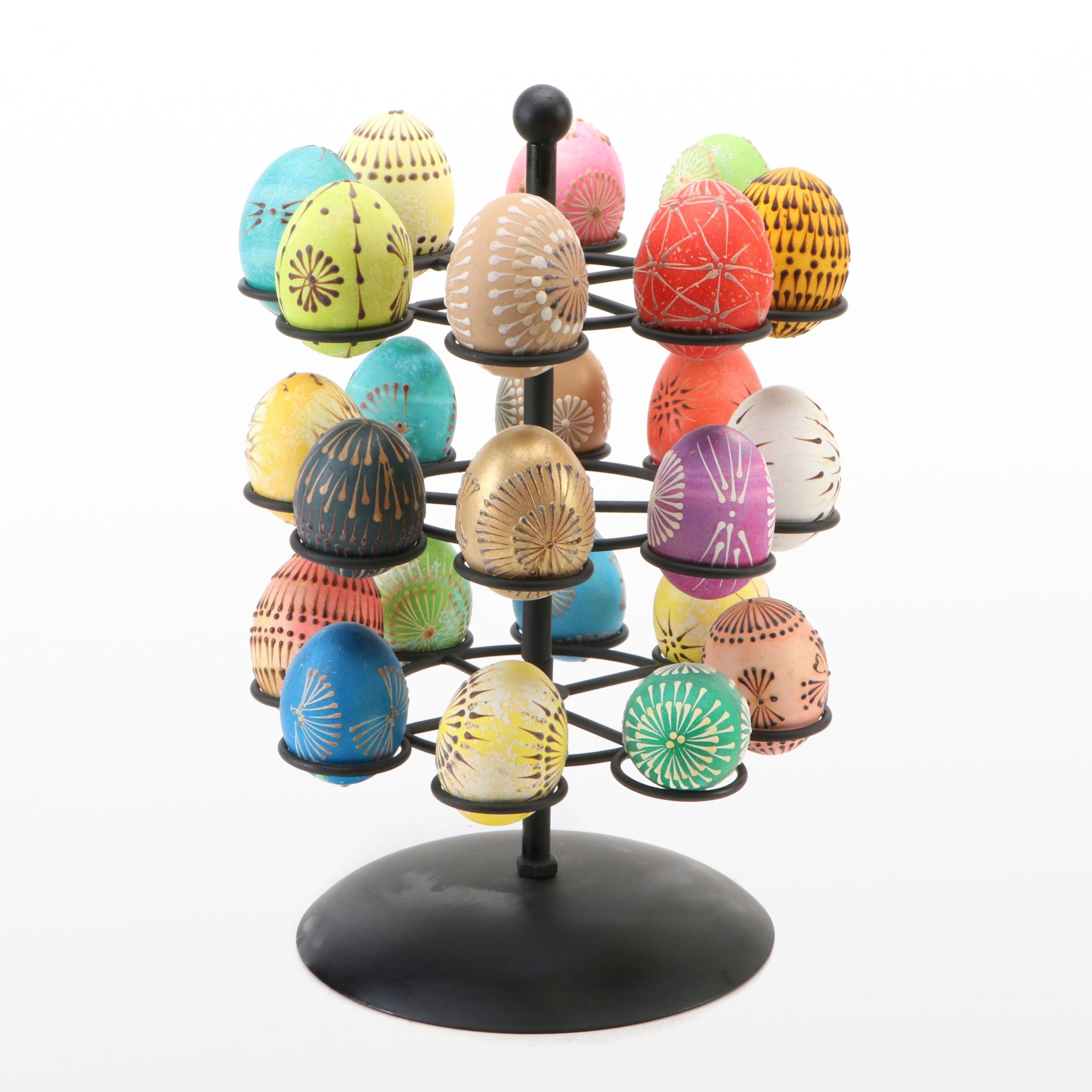 Hand-Painted Eggs on Metal Display Tree