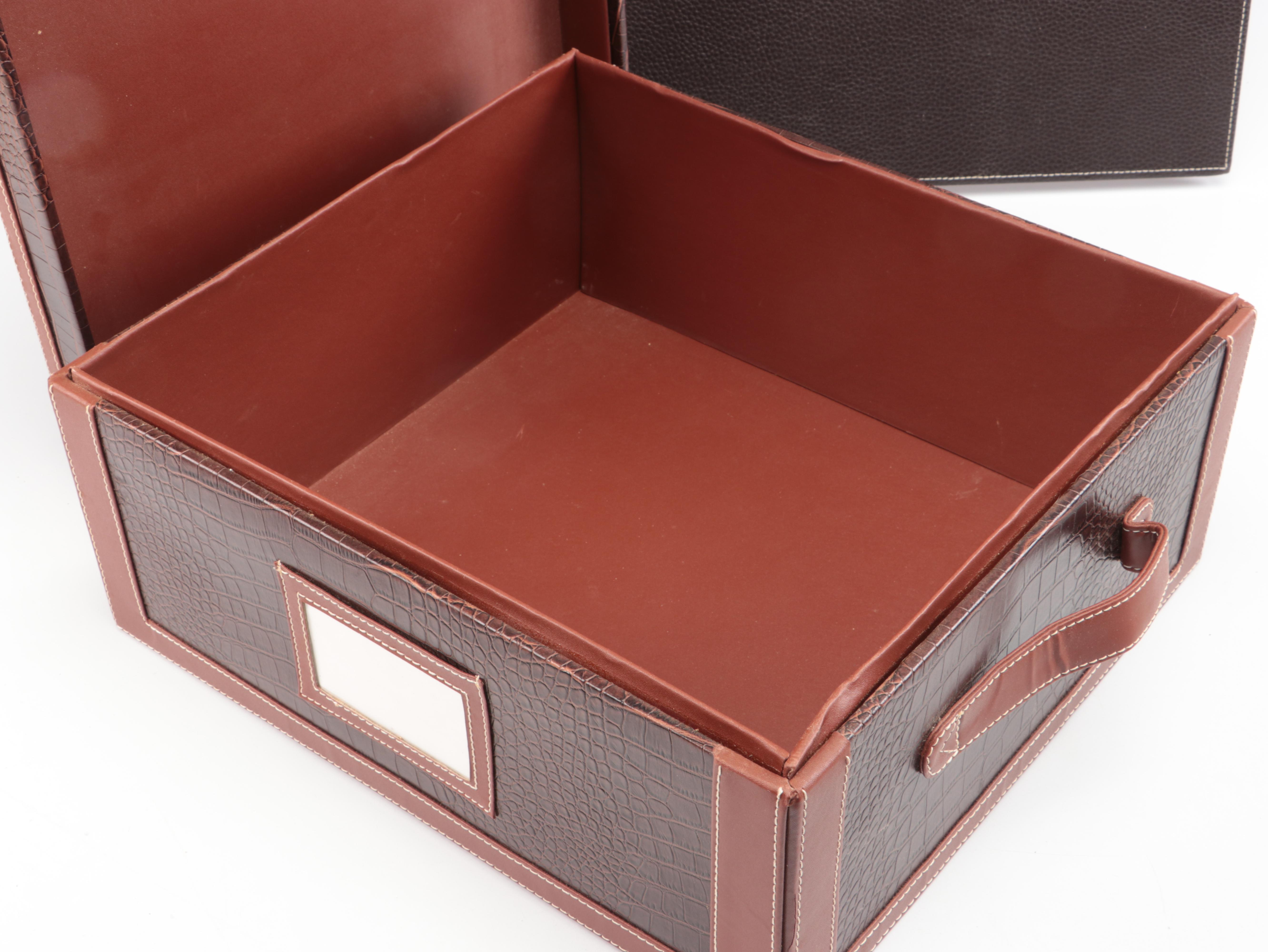 Faux Alligator Skin and Stitched Leather Desk Set with Folio