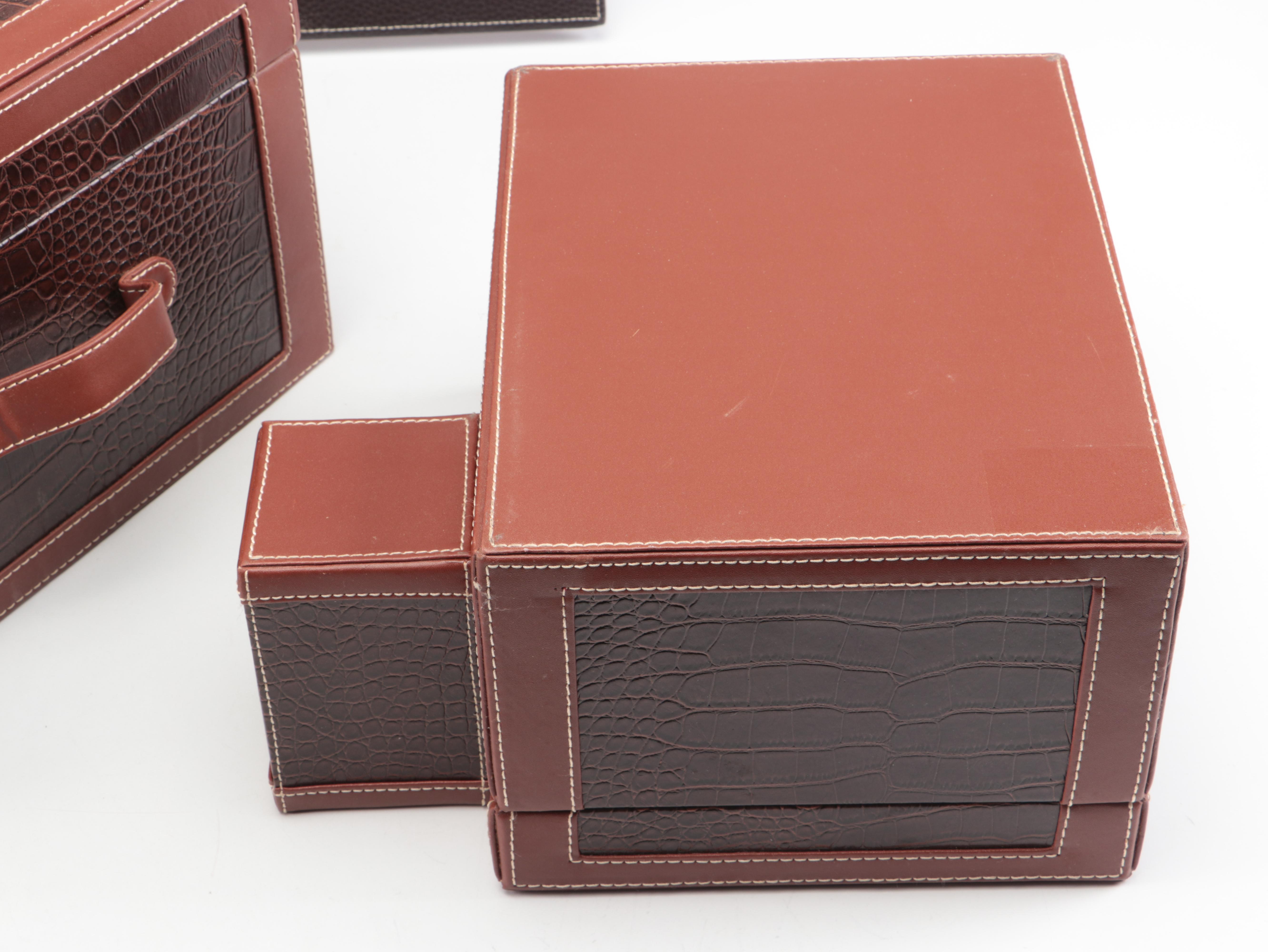 Faux Alligator Skin and Stitched Leather Desk Set with Folio