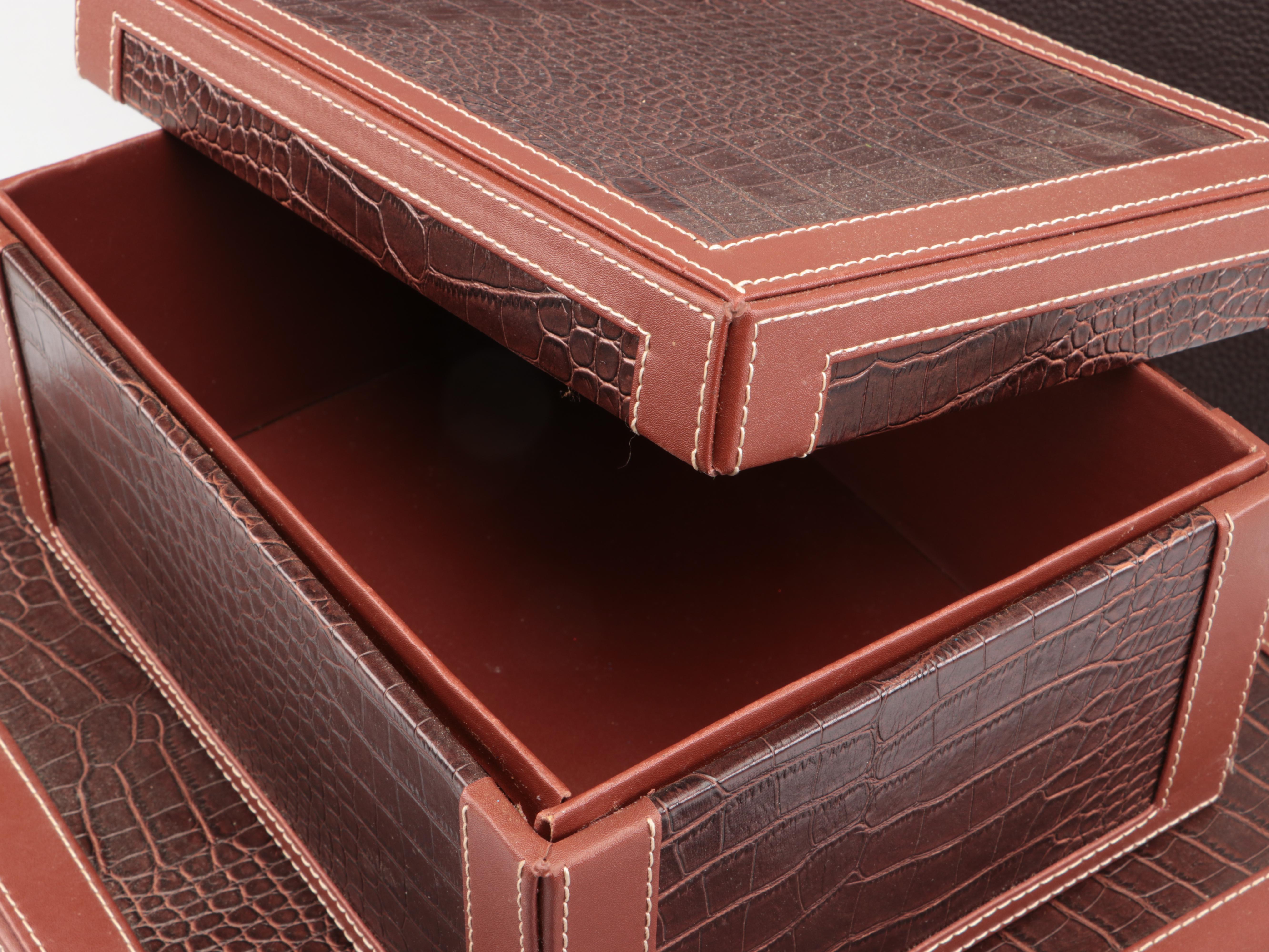 Faux Alligator Skin and Stitched Leather Desk Set with Folio