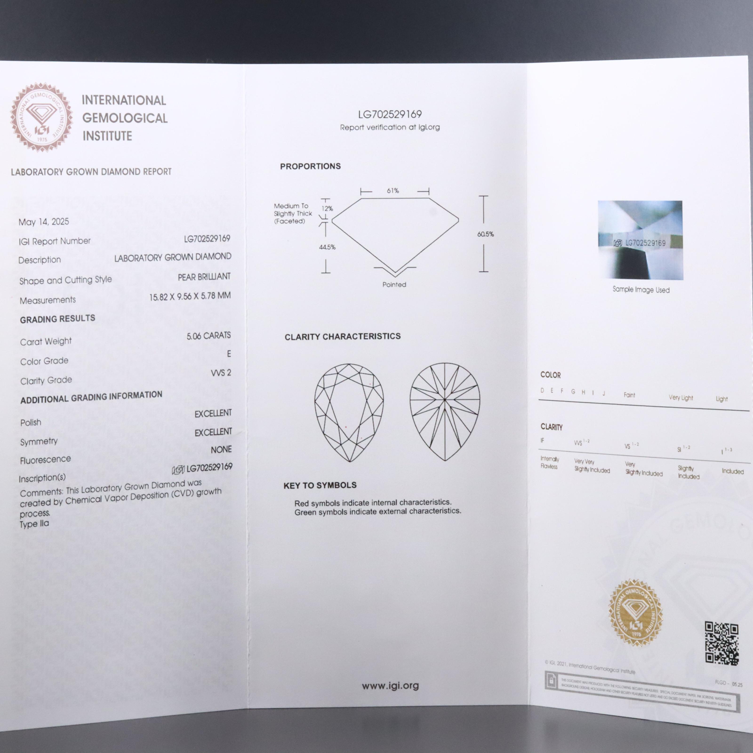 Loose 5.06 CT Lab Grown Diamond with IGI Report