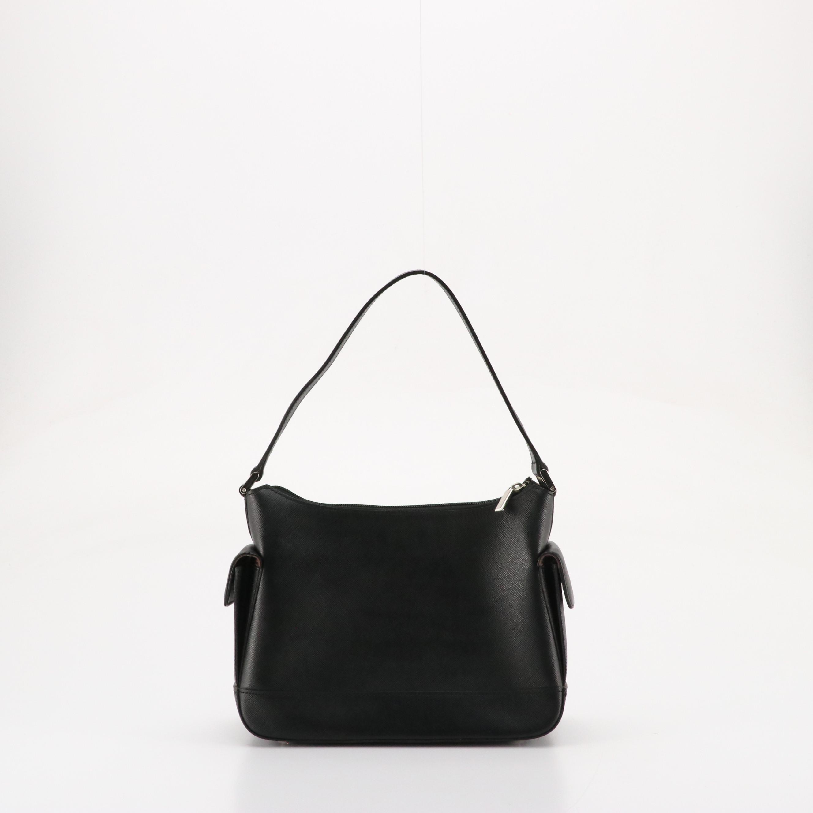 Burberry Side Pocket Shoulder Bag in Black Saffiano Leather