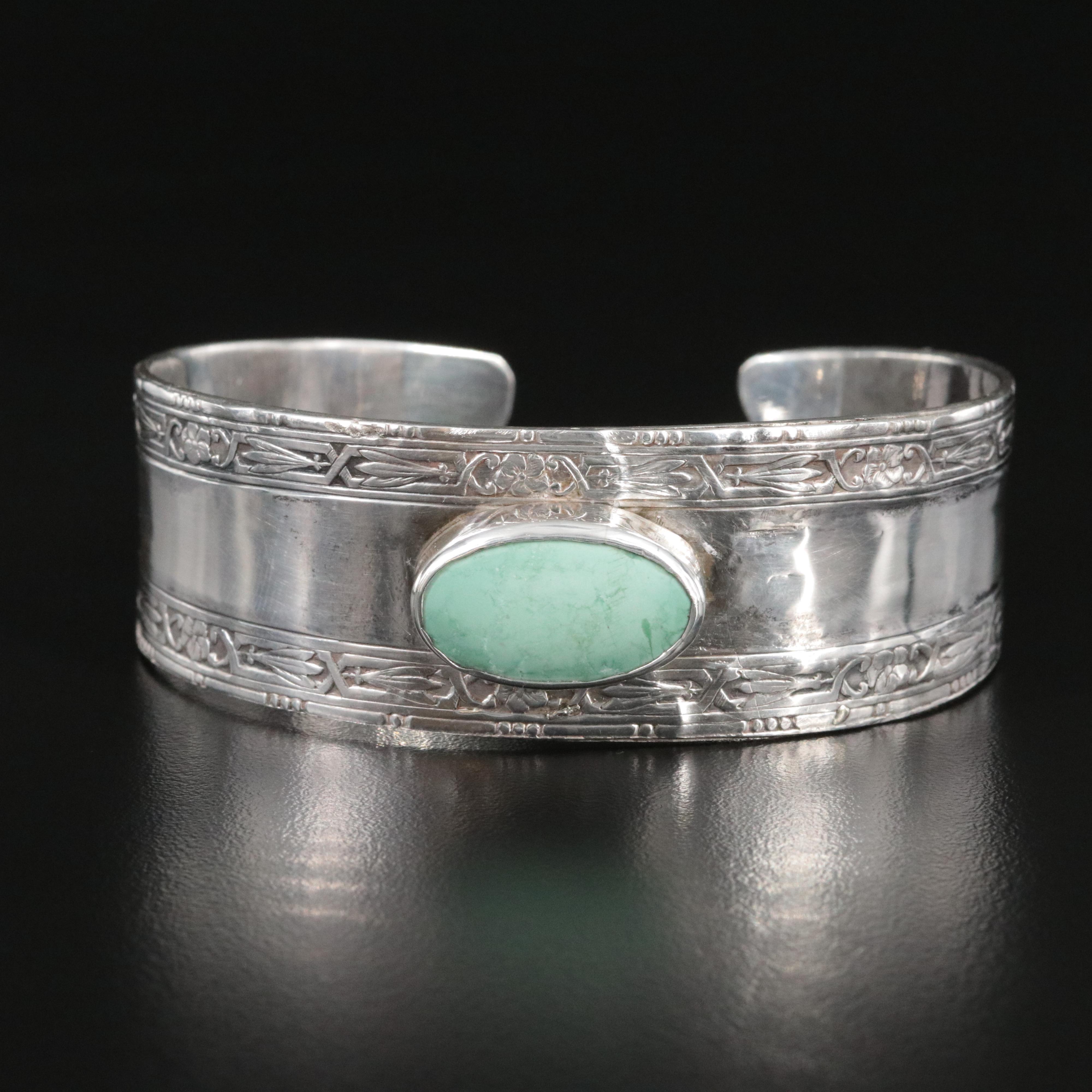 Sterling Turquoise Tapered Floral Cuff