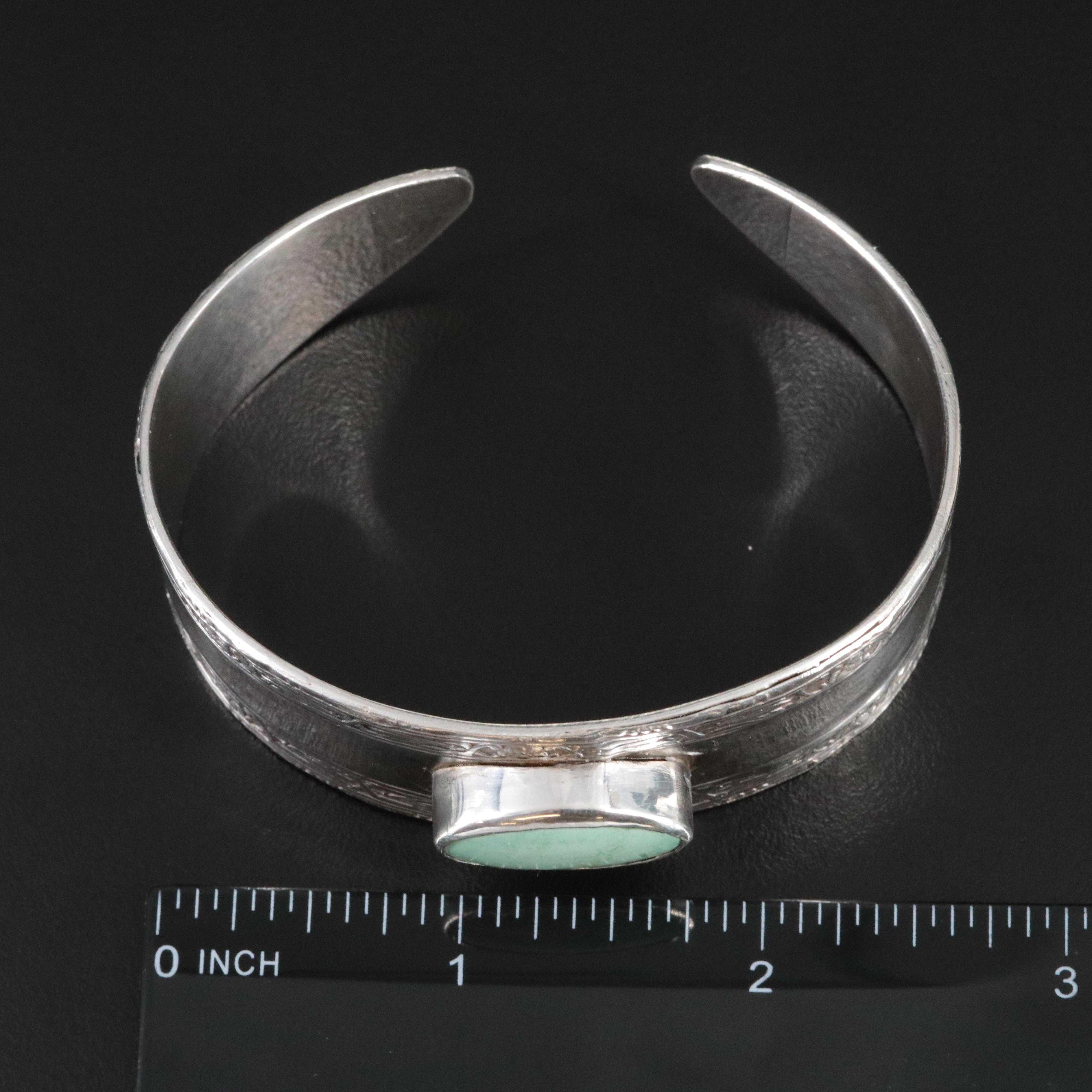 Sterling Turquoise Tapered Floral Cuff