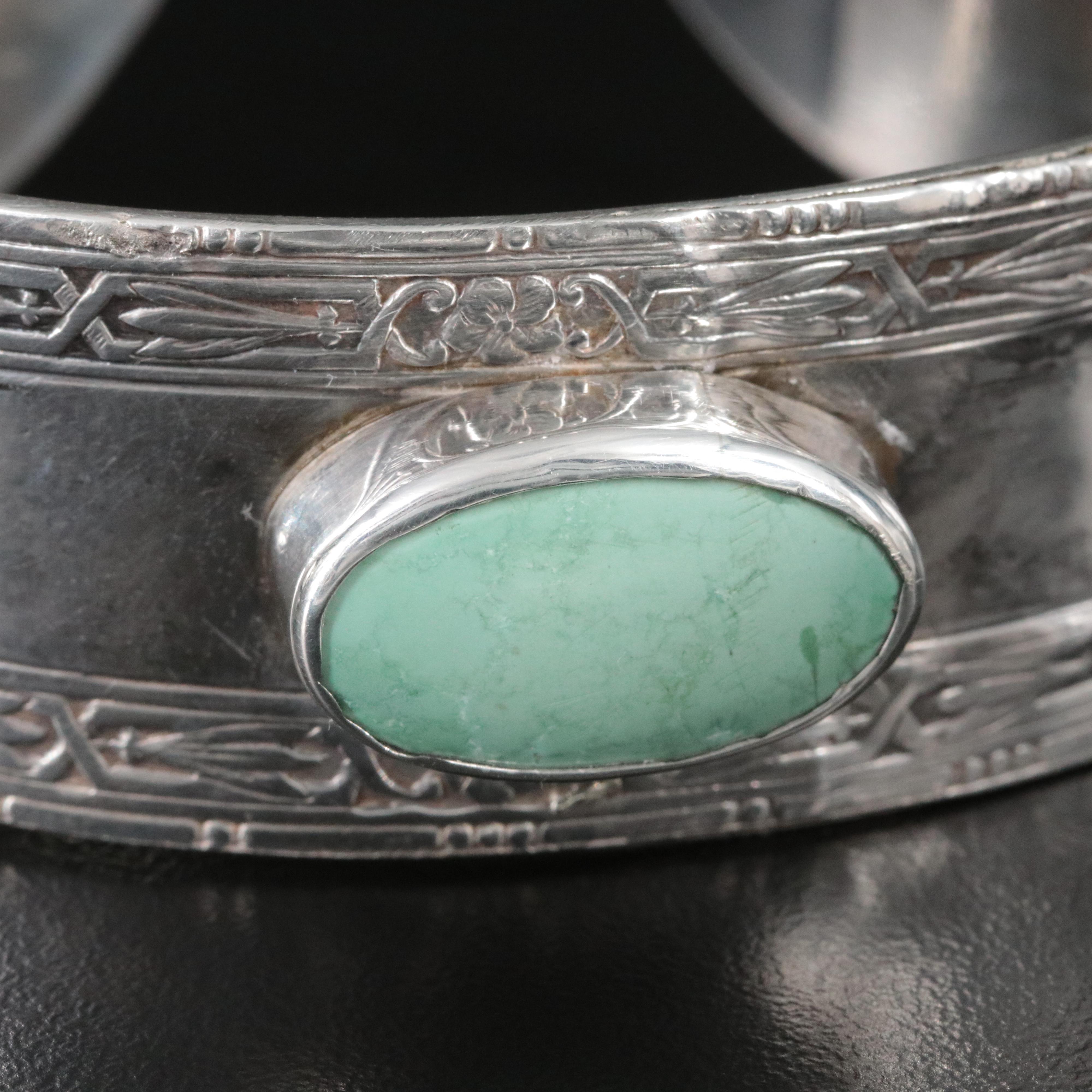 Sterling Turquoise Tapered Floral Cuff