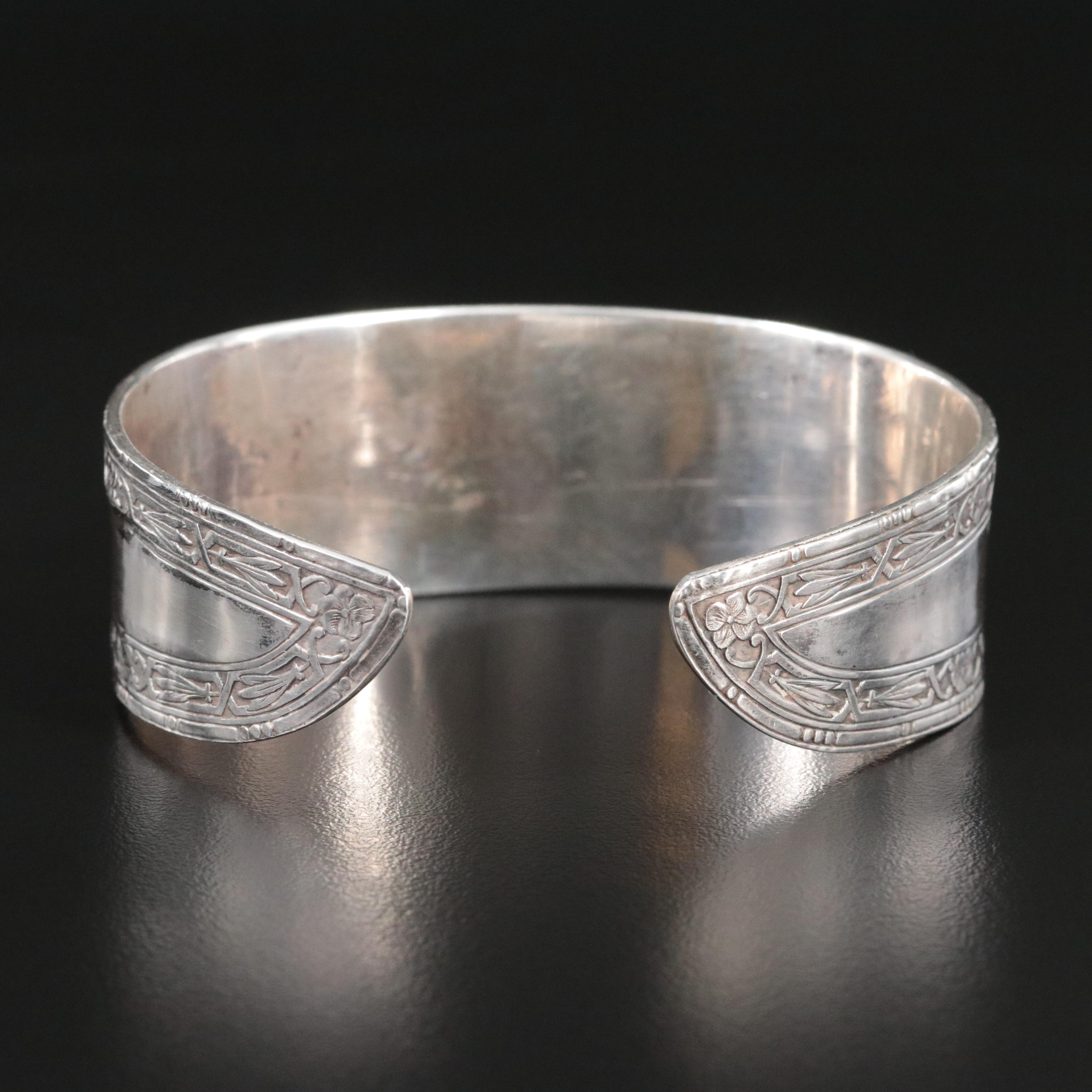 Sterling Turquoise Tapered Floral Cuff