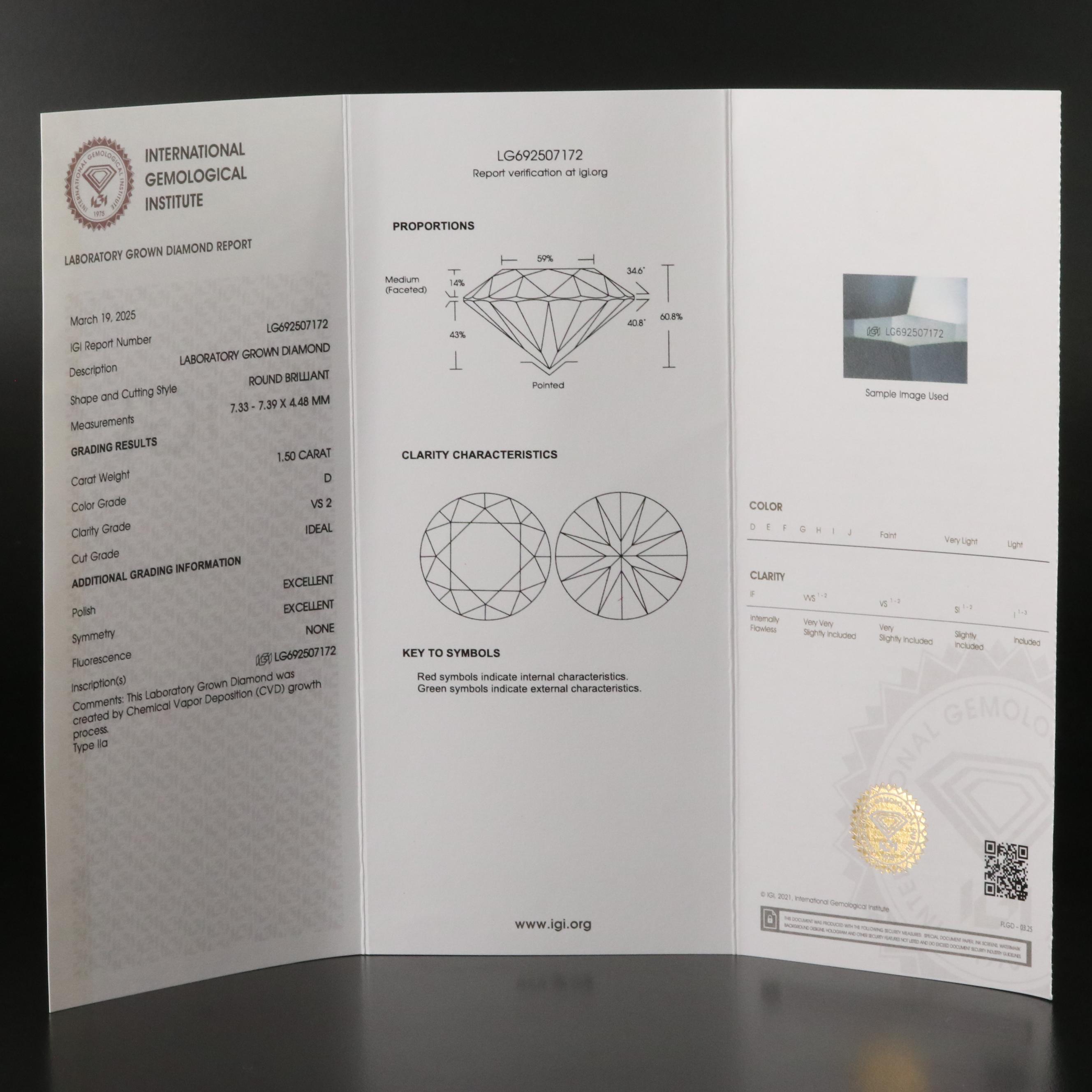 18K 1.50 CT Lab Grown Diamond Pendant with IGI Report