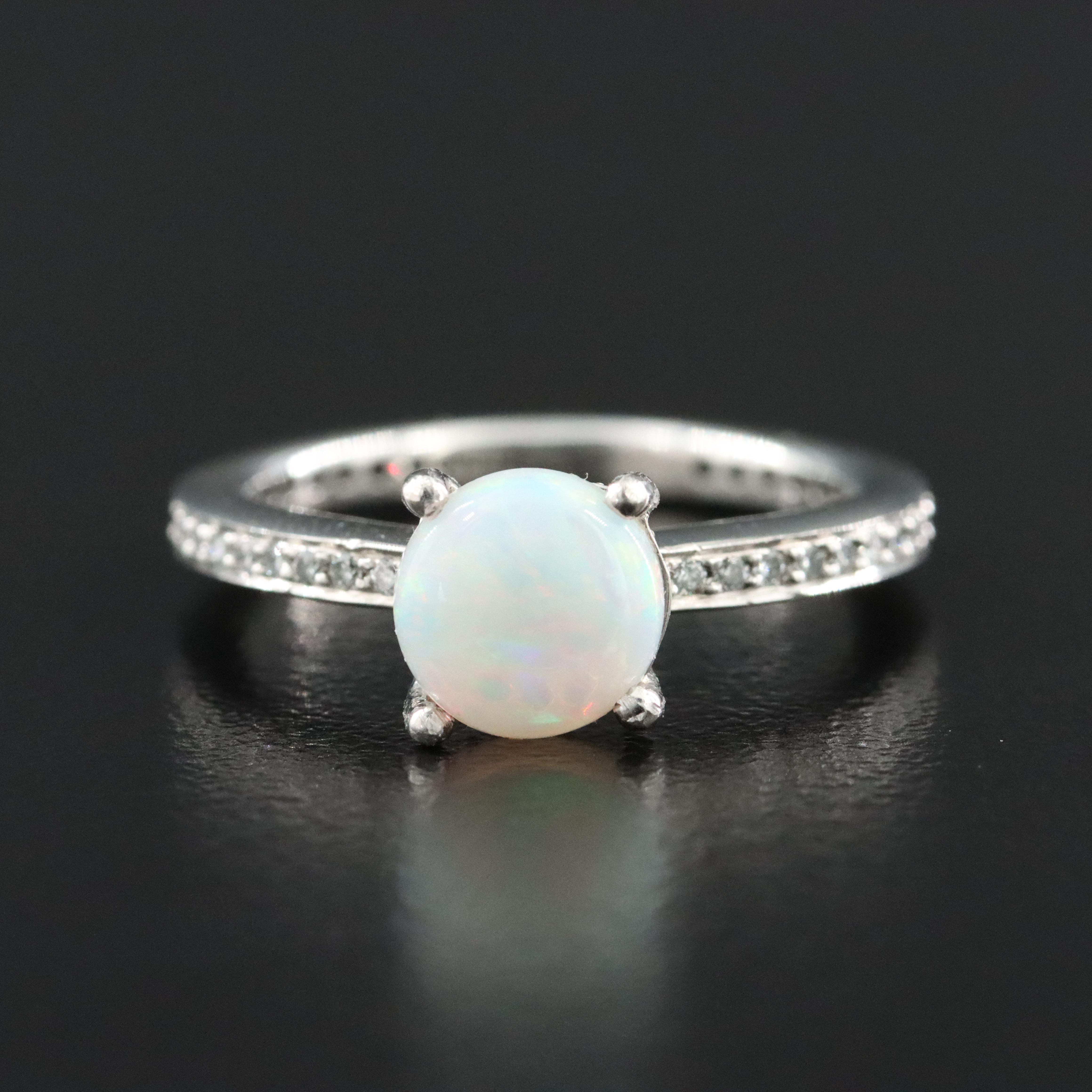 Platinum Opal and Diamond Ring