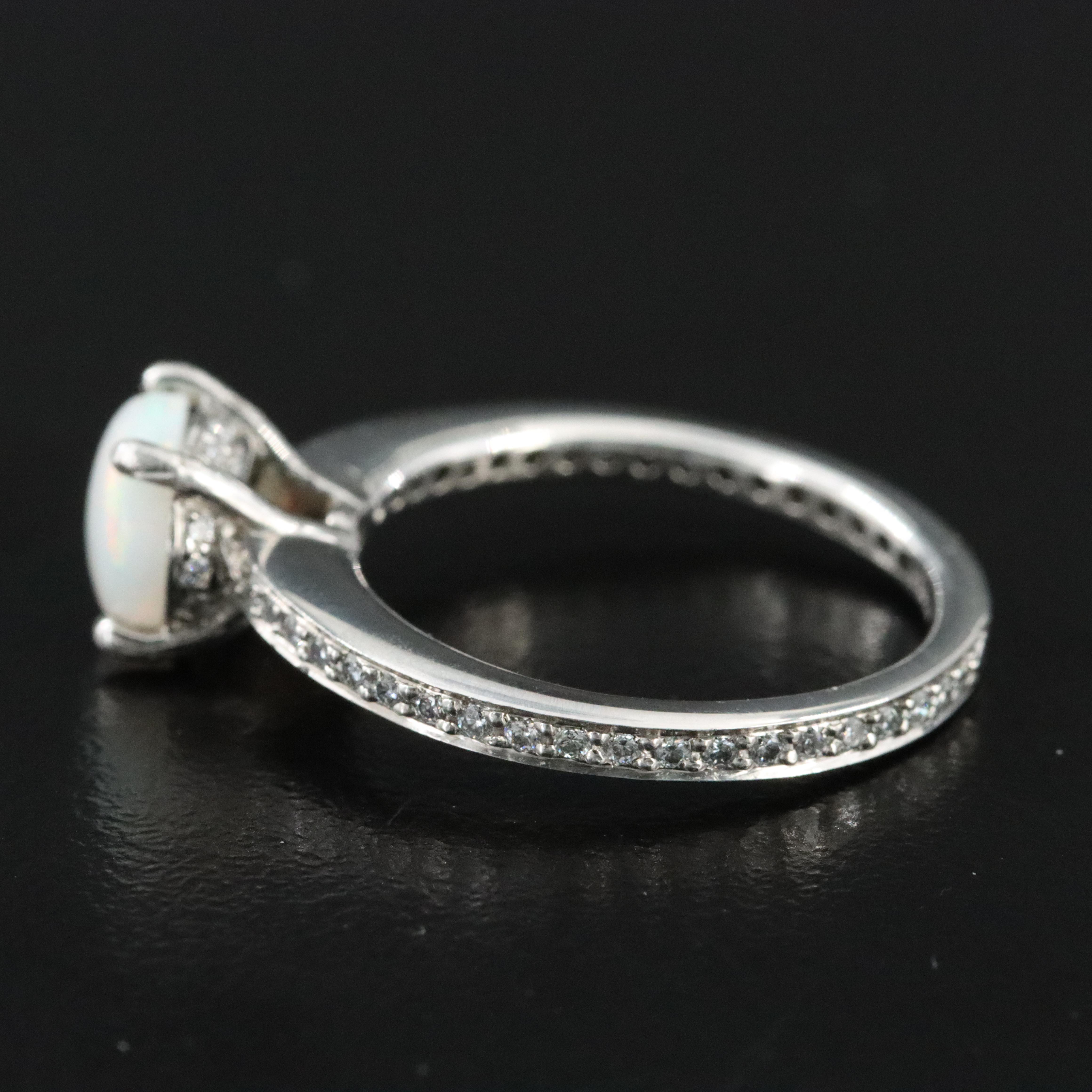 Platinum Opal and Diamond Ring