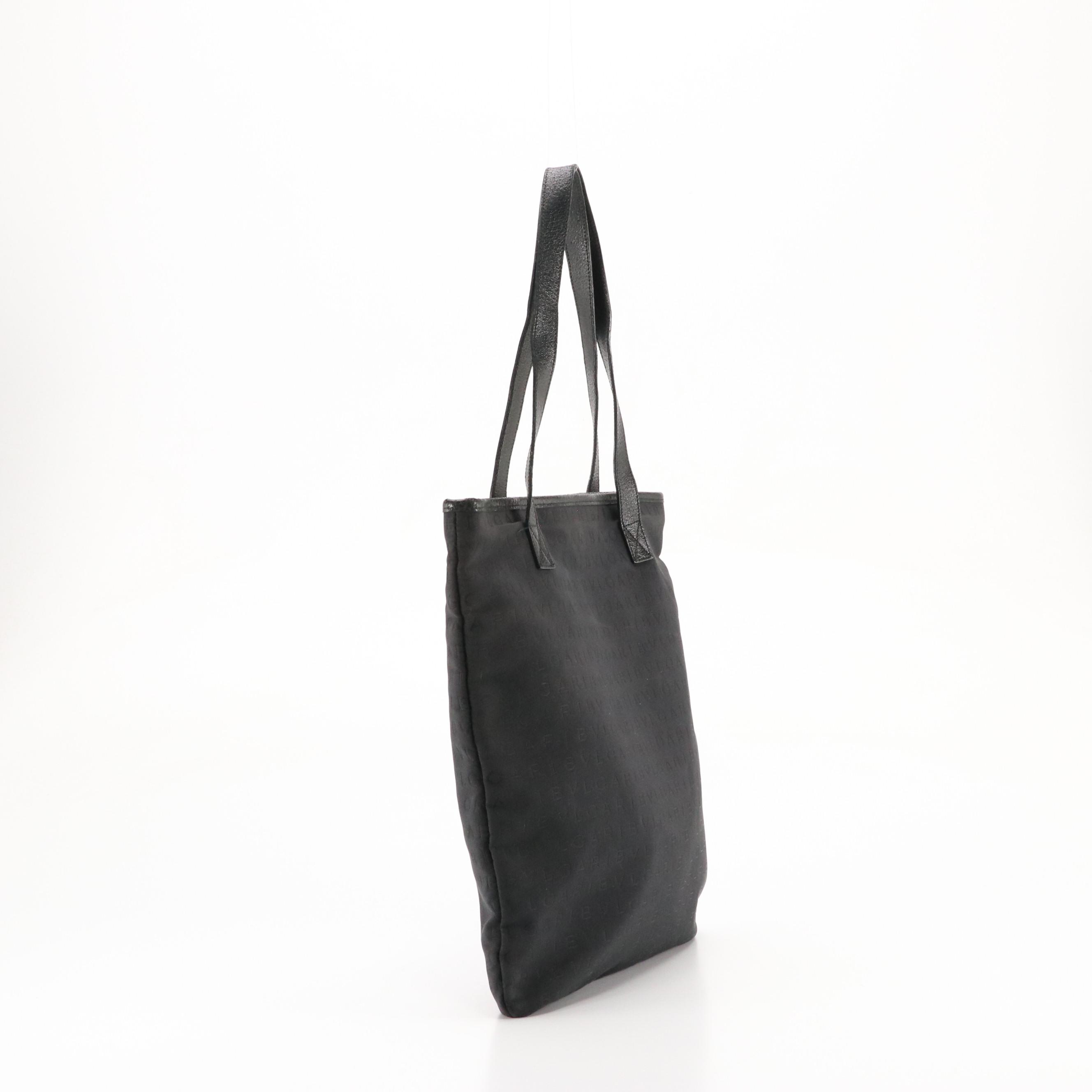 BVLGARI Tote in Black Logo Canvas and Leather Trim