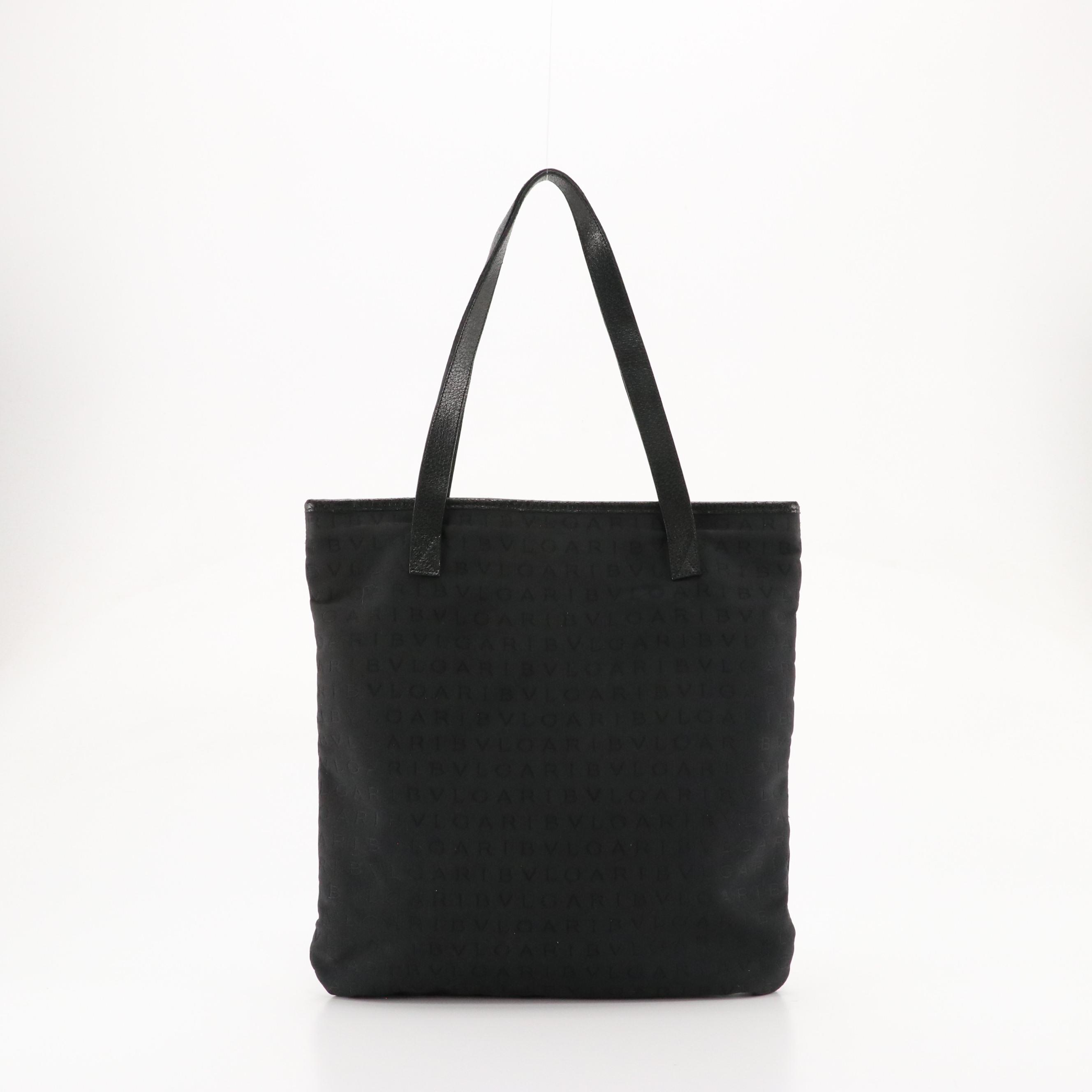 BVLGARI Tote in Black Logo Canvas and Leather Trim