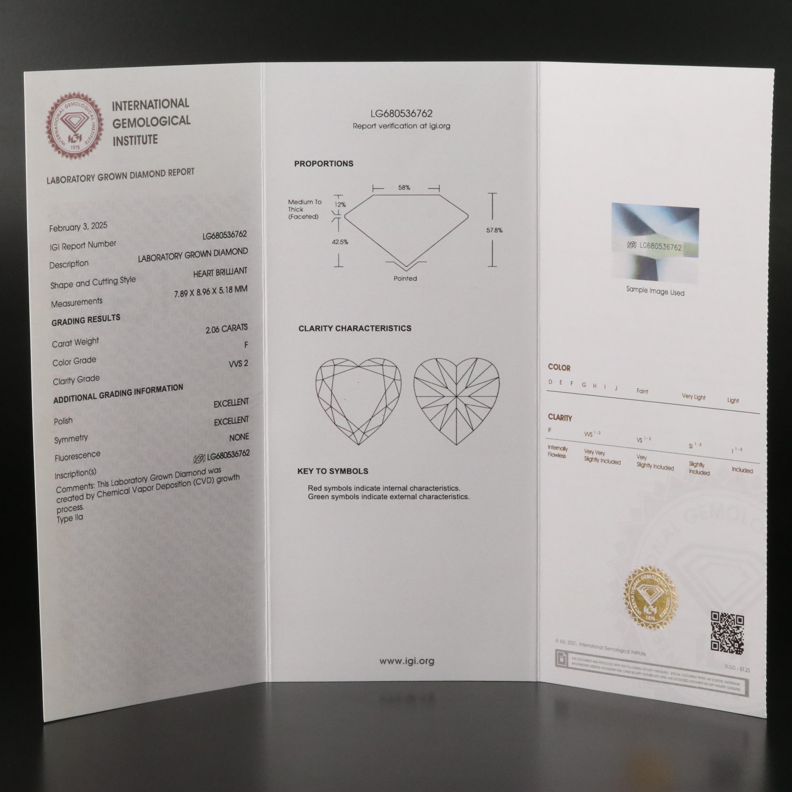 18K 2.06 CT Lab Grown Diamond Pendant with IGI Report