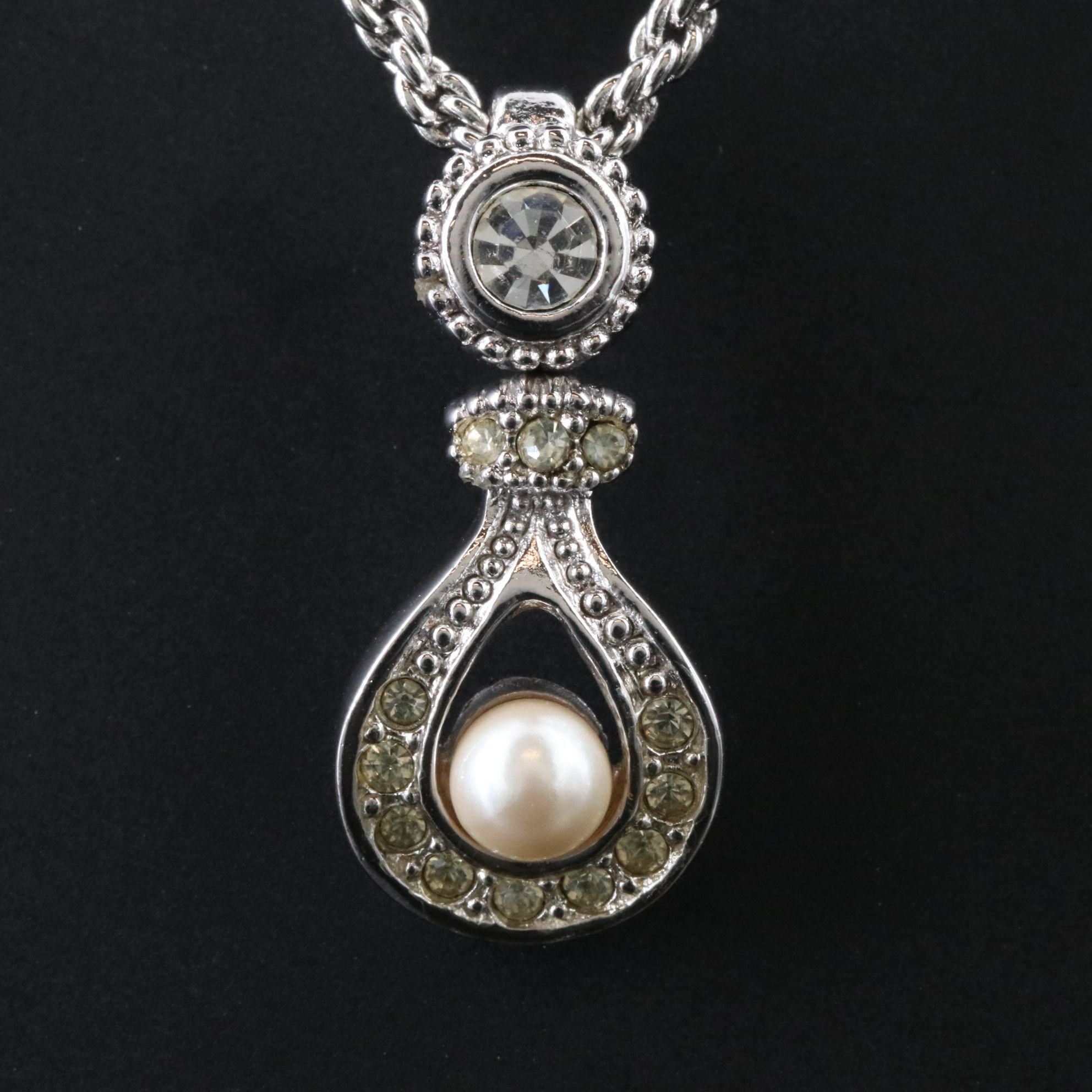 Christian Dior Crystal and Faux Pearl Pendant Necklace