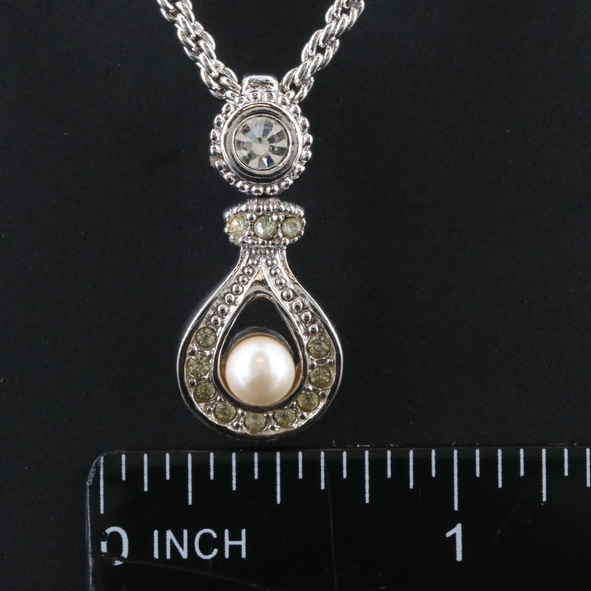 Christian Dior Crystal and Faux Pearl Pendant Necklace
