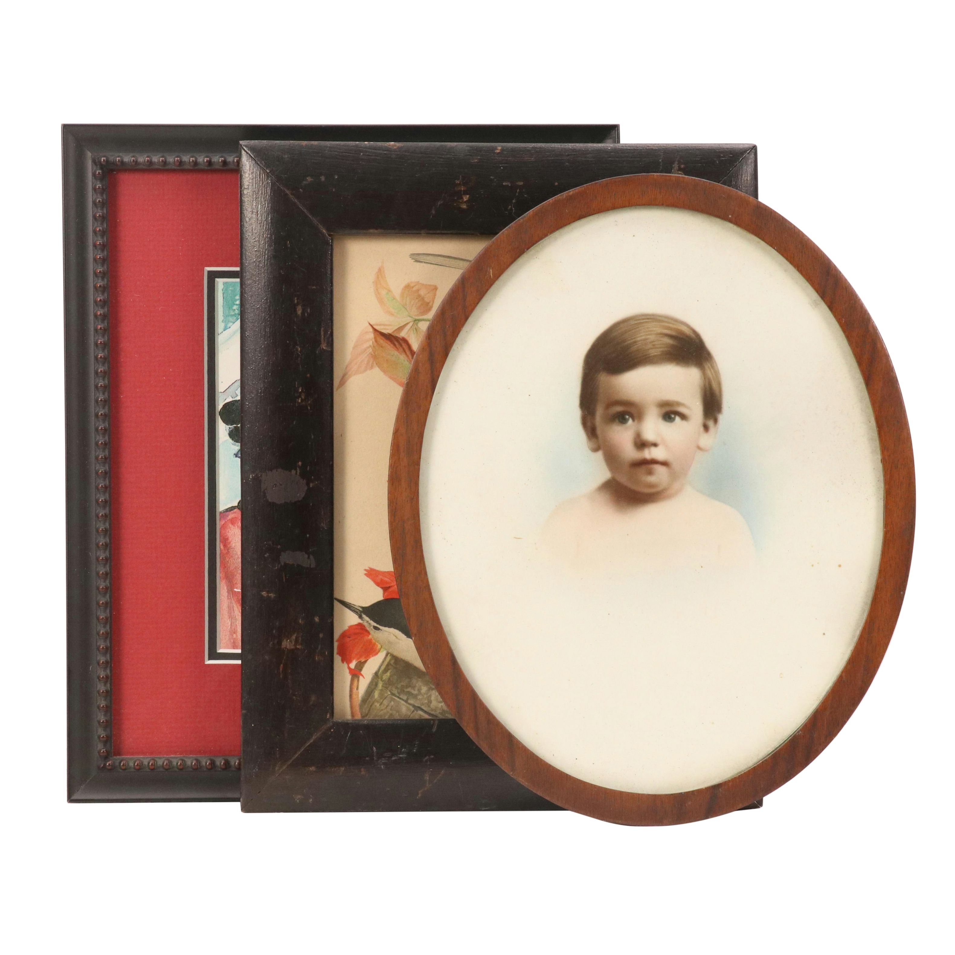 Hand-Colored Portrait Photograph of Young Boy and Various Prints