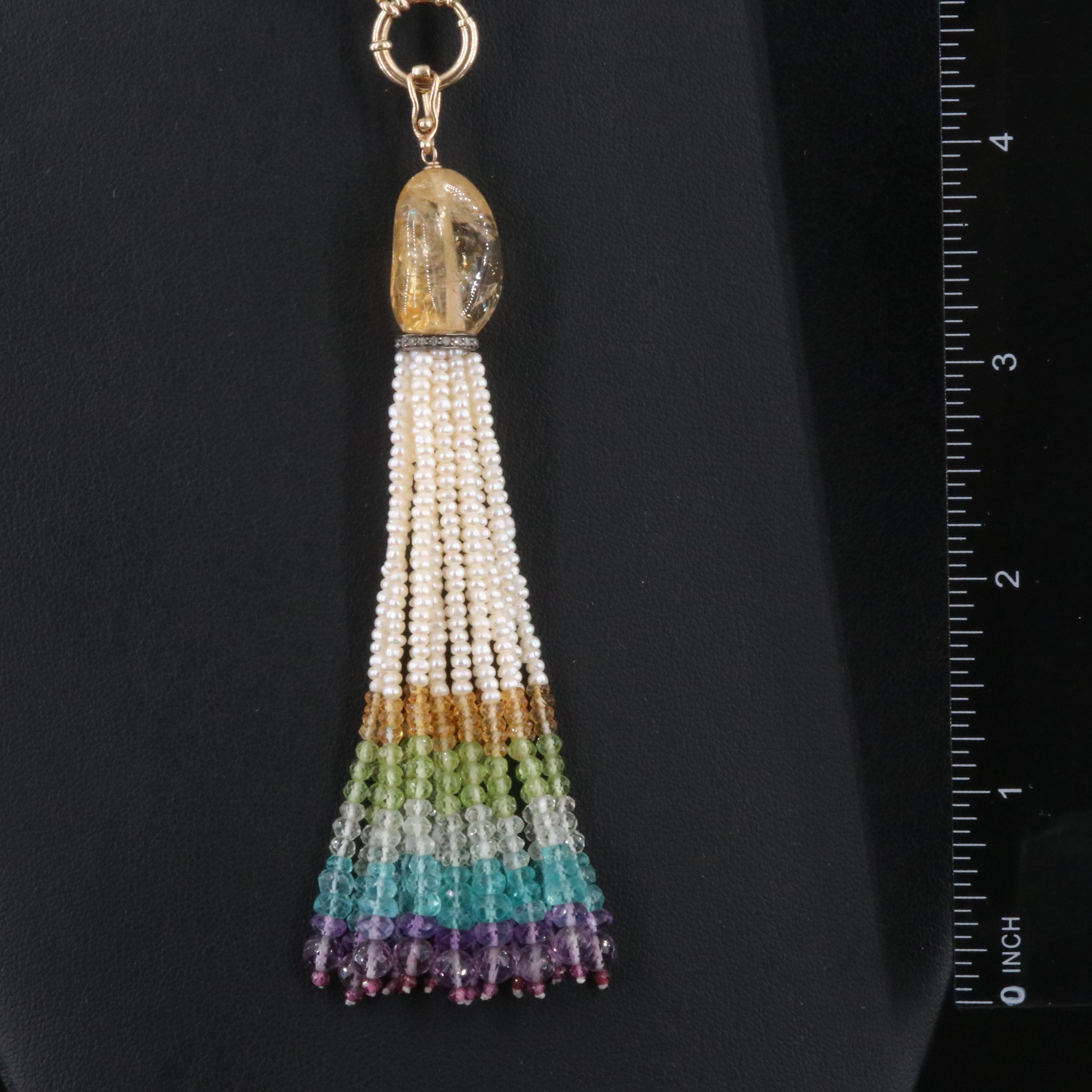 14K Gemstone and Diamond Necklace and Enhancer Tassel with Sterling Accent
