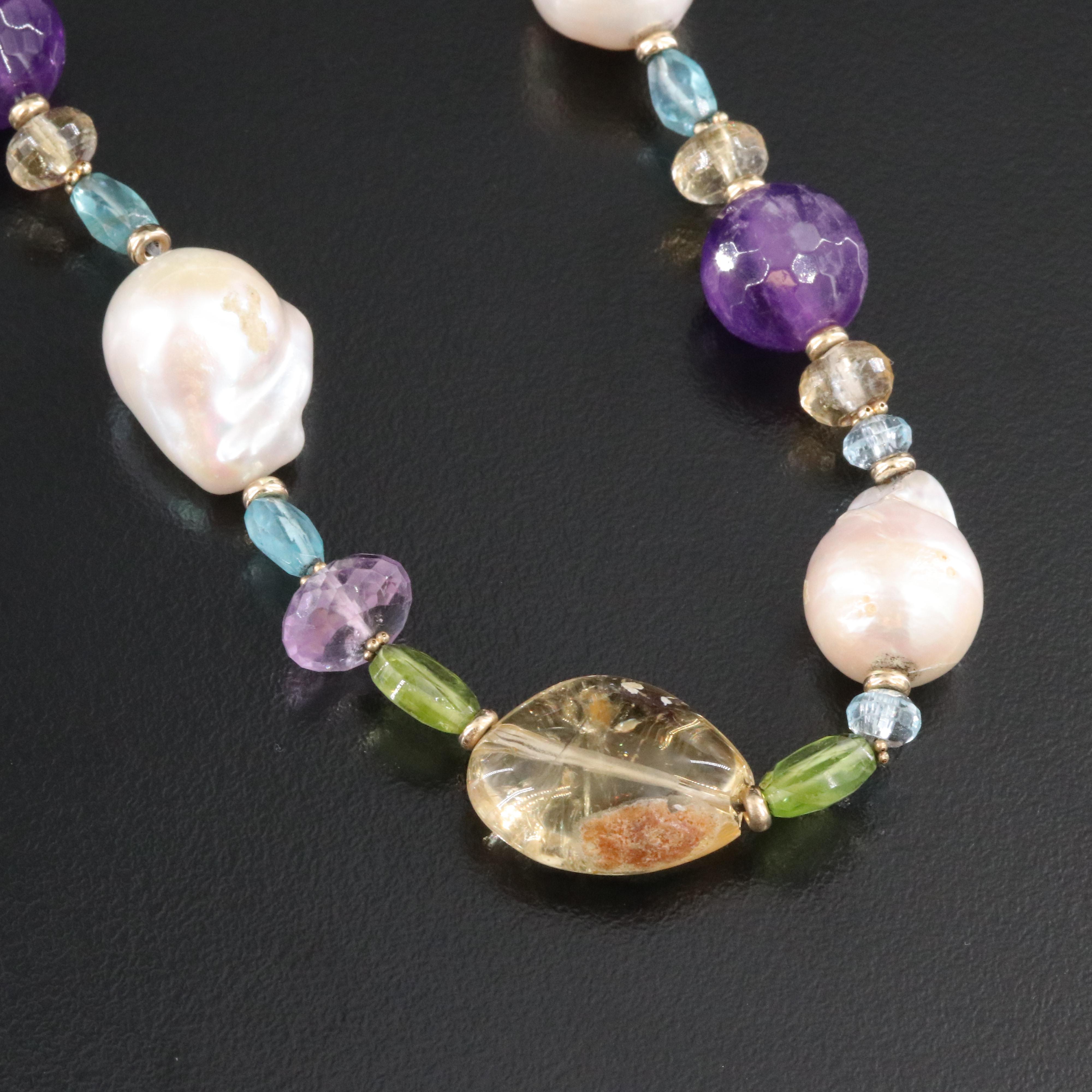 14K Gemstone and Diamond Necklace and Enhancer Tassel with Sterling Accent