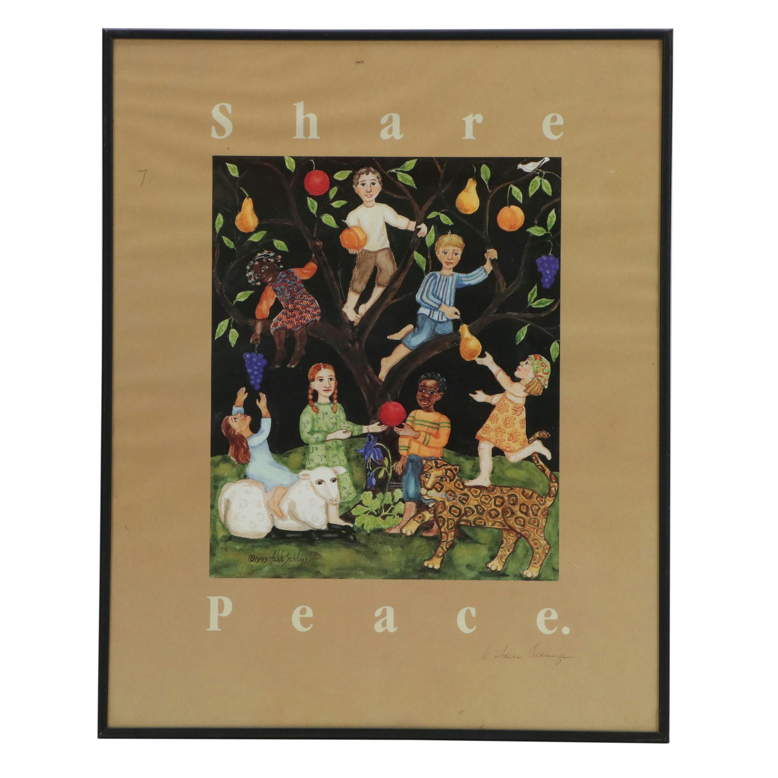 E. Adele Schluge Offset Lithograph Poster "Share Peace," Circa 1999