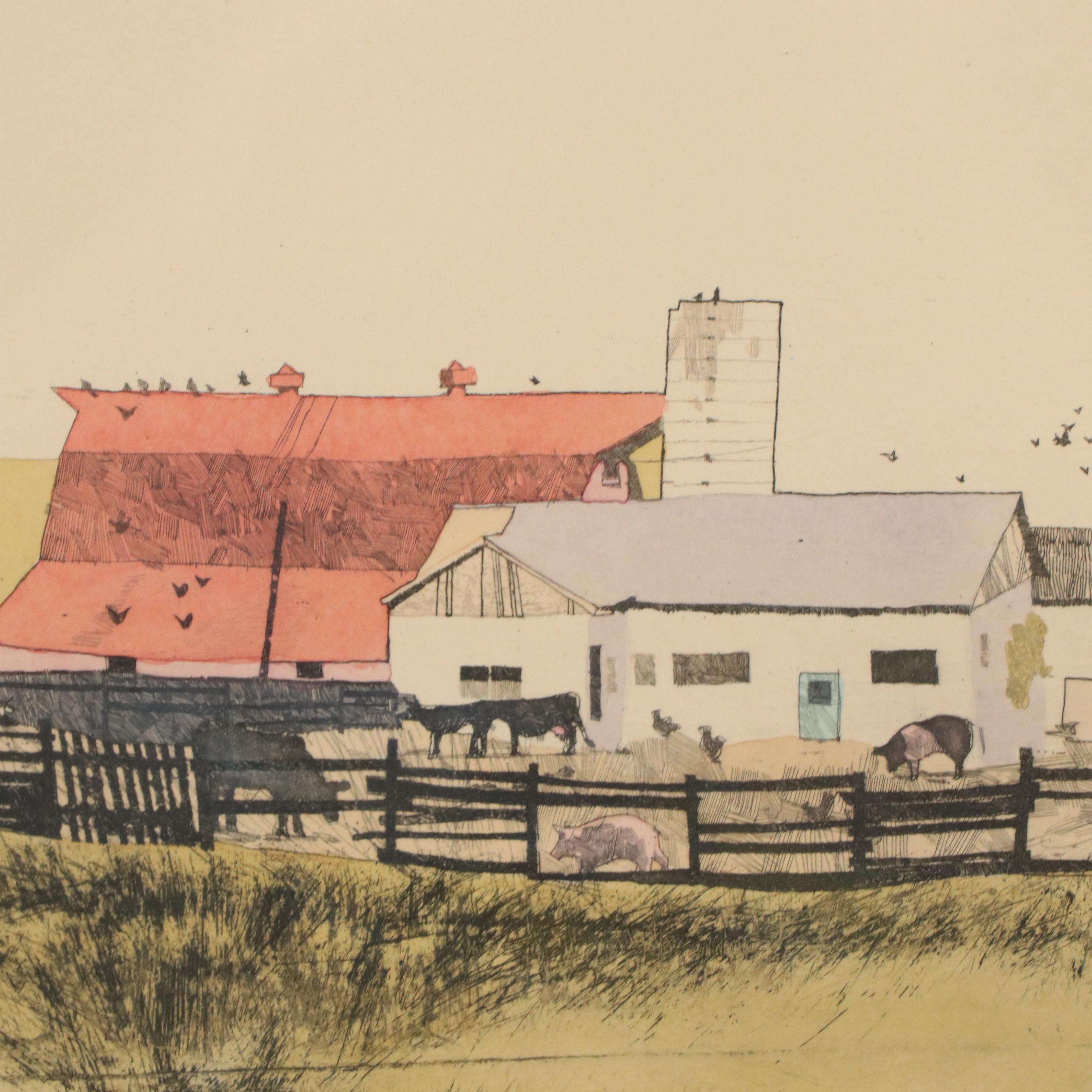 Paul Phifer Hand-Colored Etching "The Farm"
