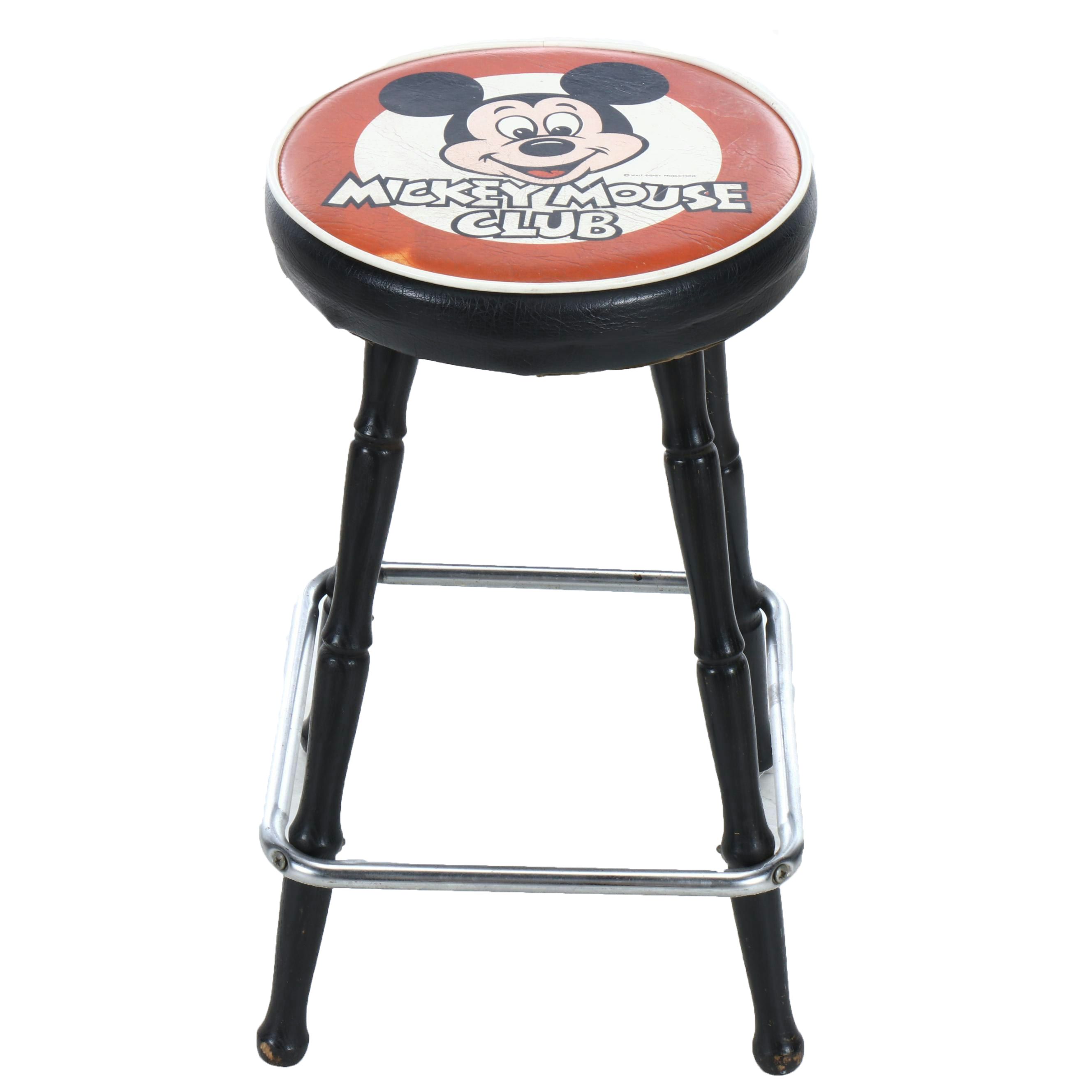 Vinyl "Mickey Mouse Club" Barstool with Turned Wood Legs