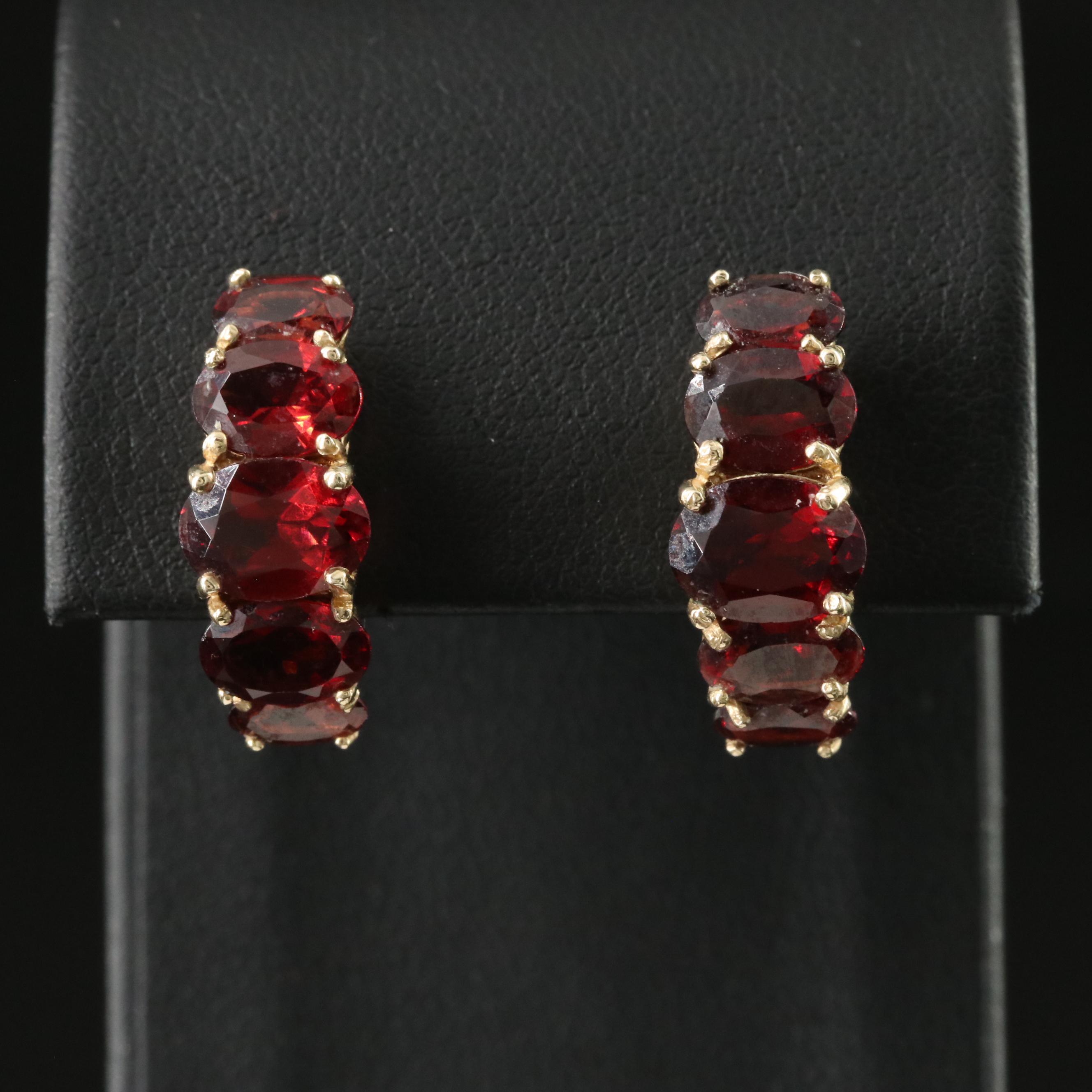 10K Garnet Half Hoop Earrings