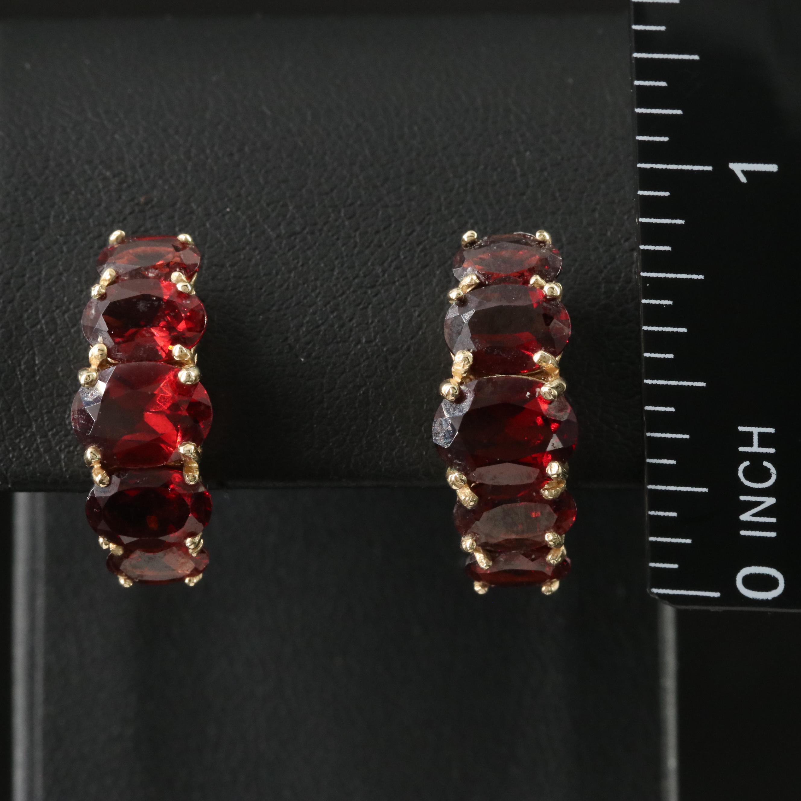 10K Garnet Half Hoop Earrings