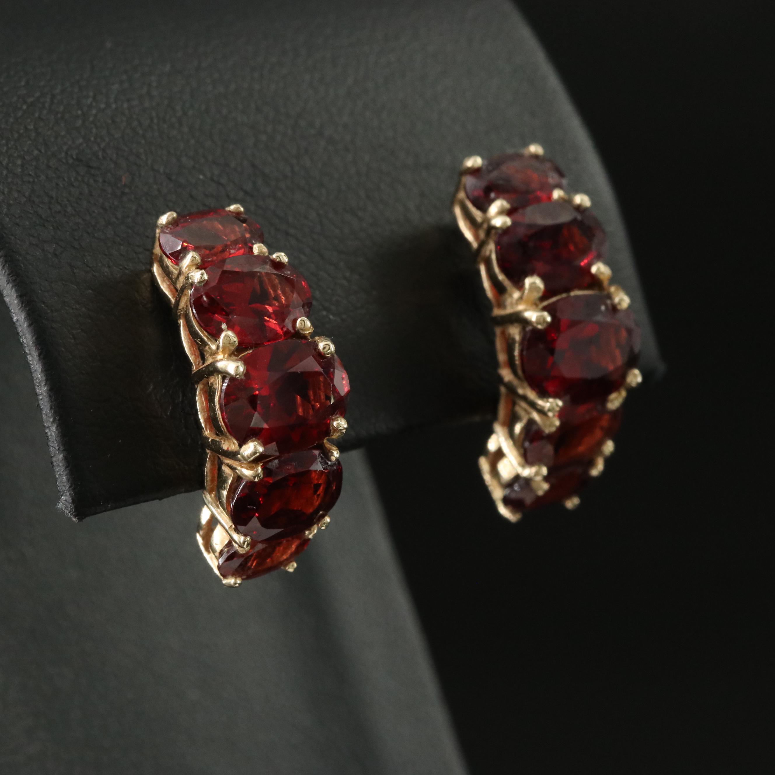 10K Garnet Half Hoop Earrings