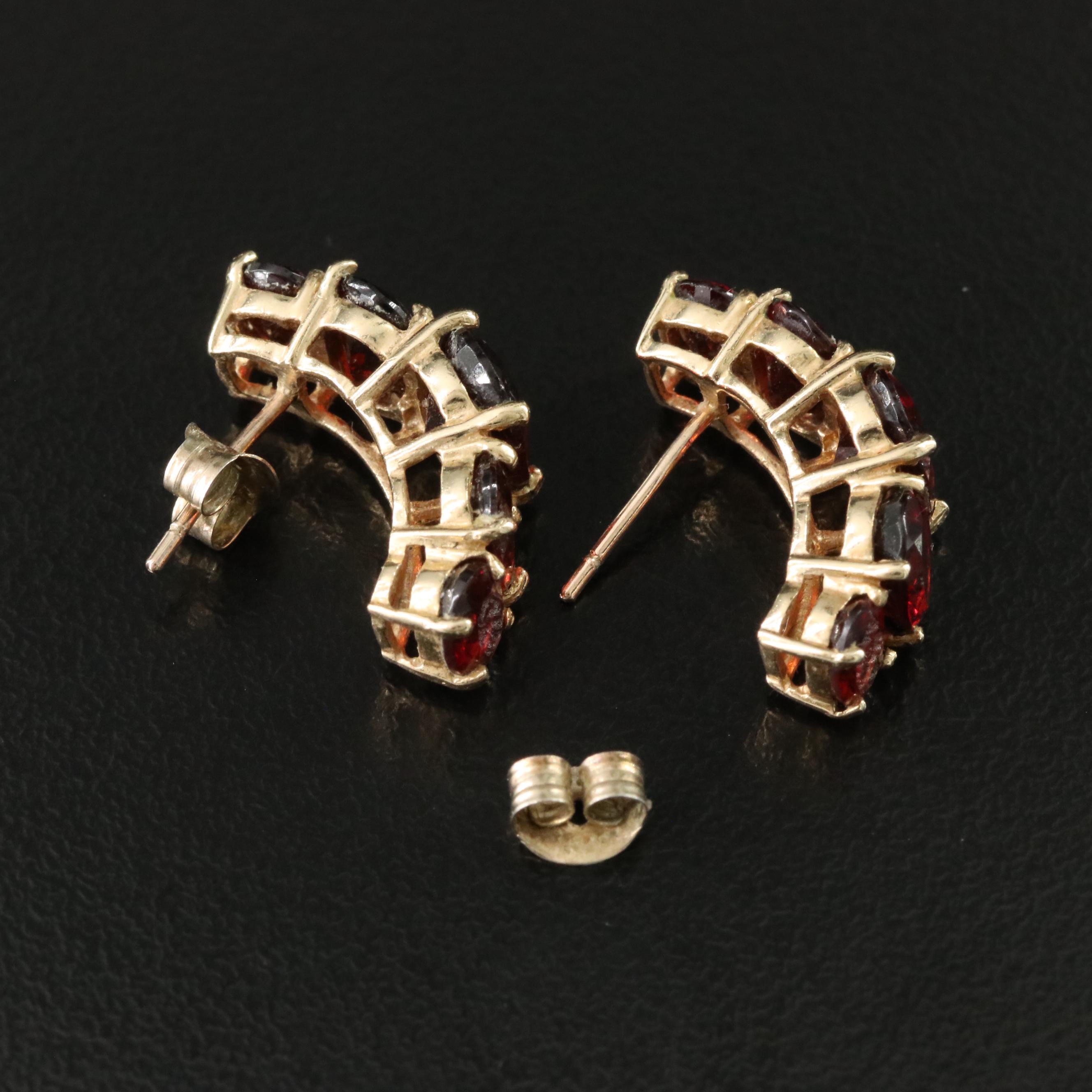 10K Garnet Half Hoop Earrings