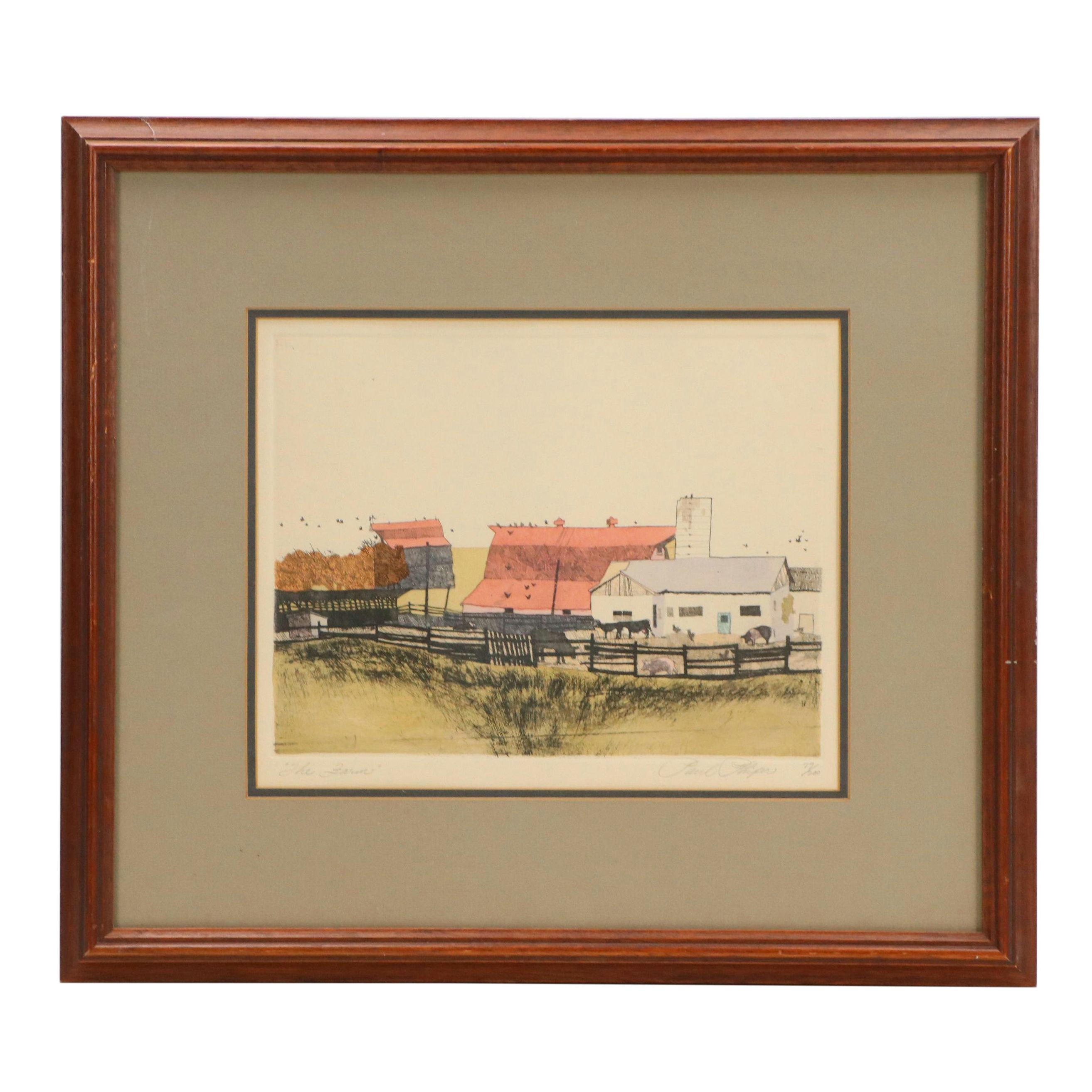 Paul Phifer Hand-Colored Etching "The Farm"