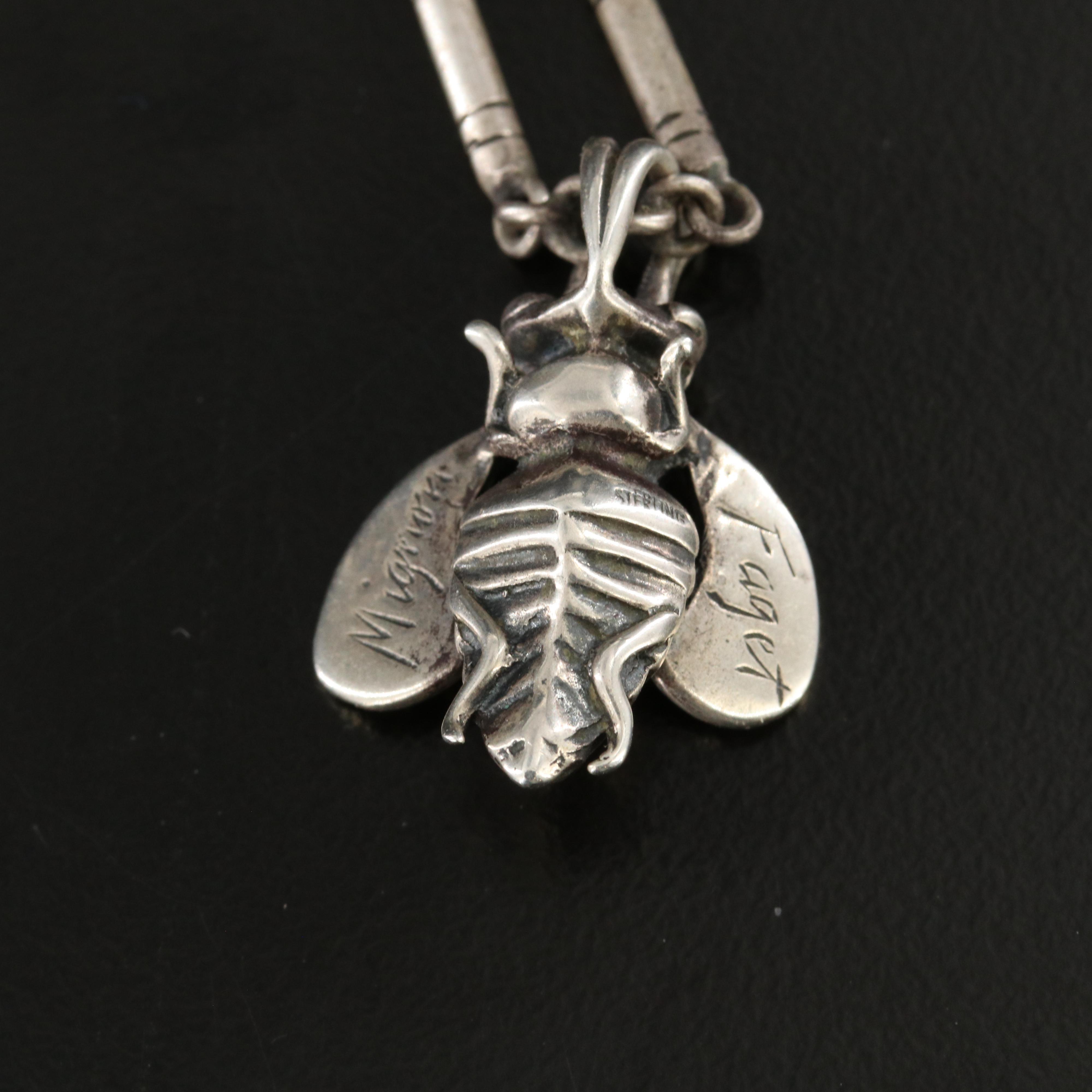 Mignon Faget Sterling Citrine Bee Pendant on Barrel Link Necklace