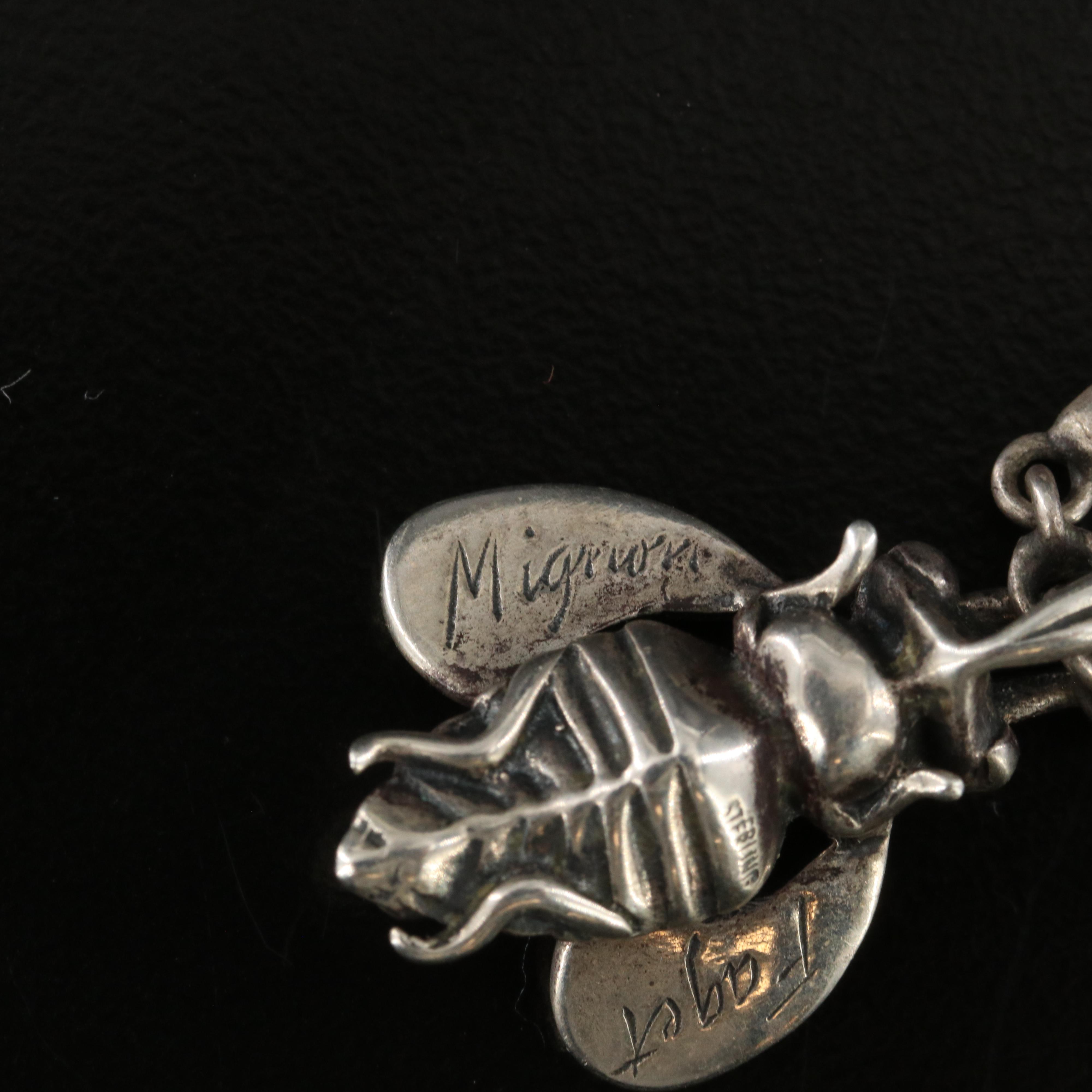 Mignon Faget Sterling Citrine Bee Pendant on Barrel Link Necklace