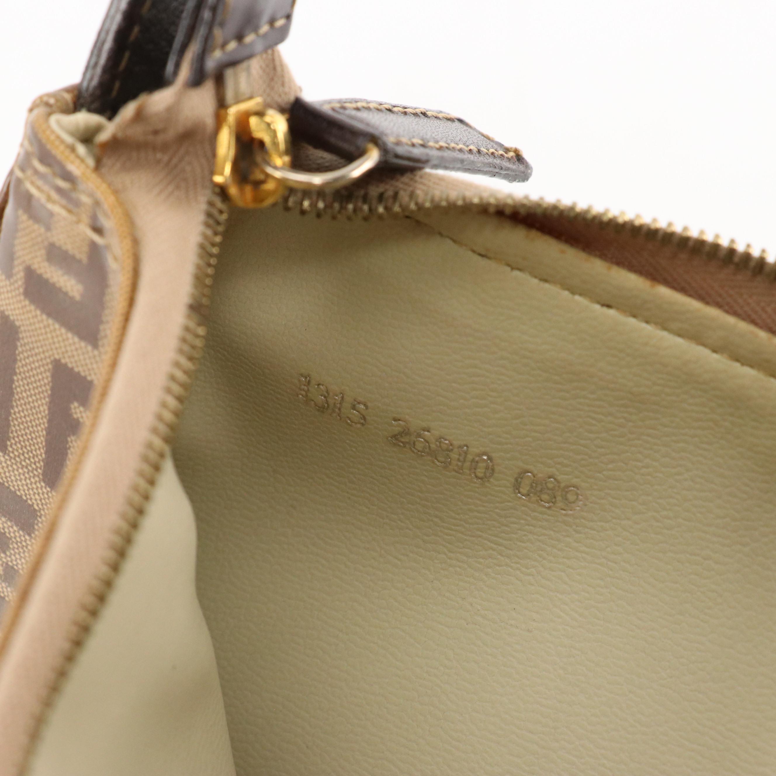 Fendi Small Zippered Handbag in PVC Coated Zucchino Canvas & Brown Leather Trim