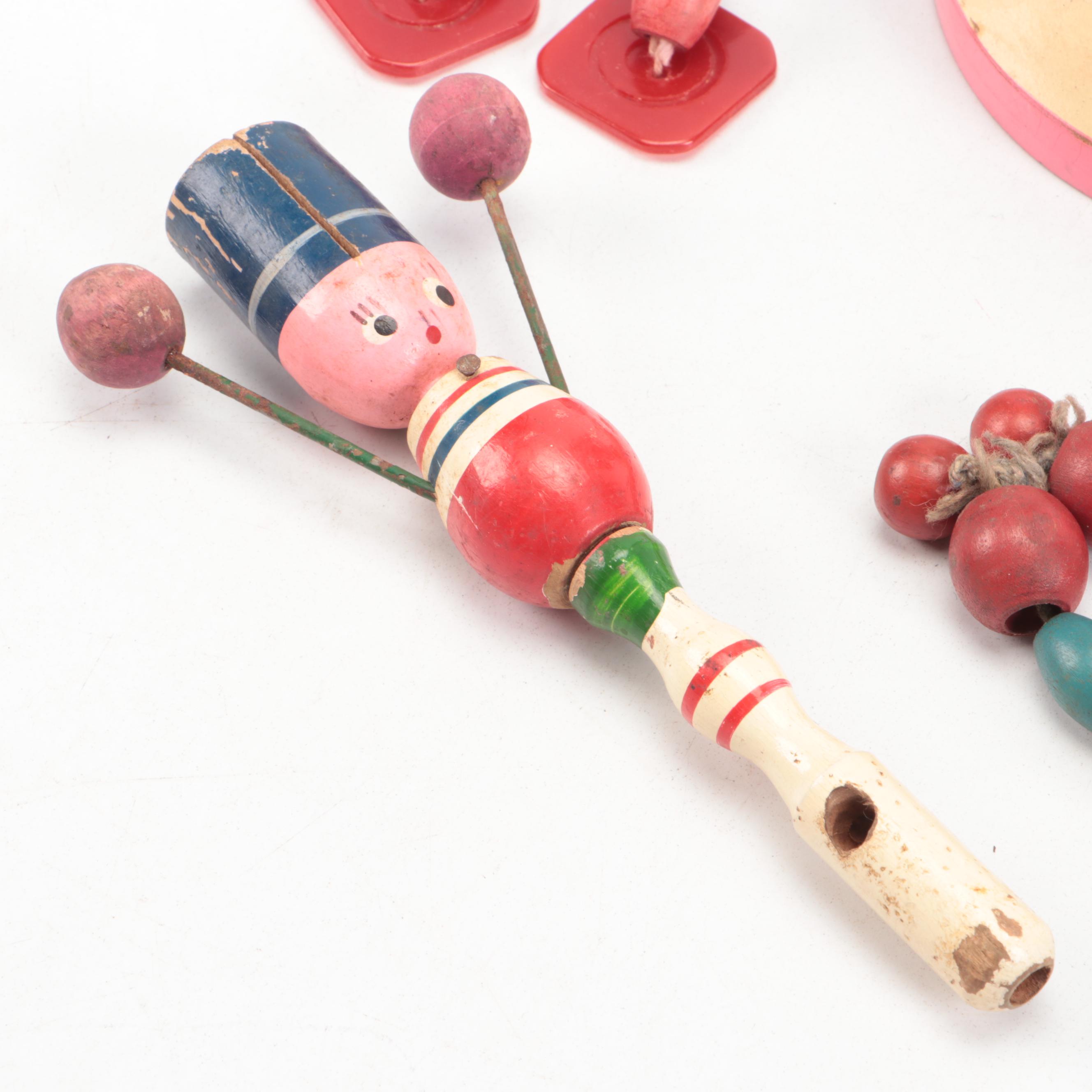 Vintage Painted Wood Clacker and Other Toys