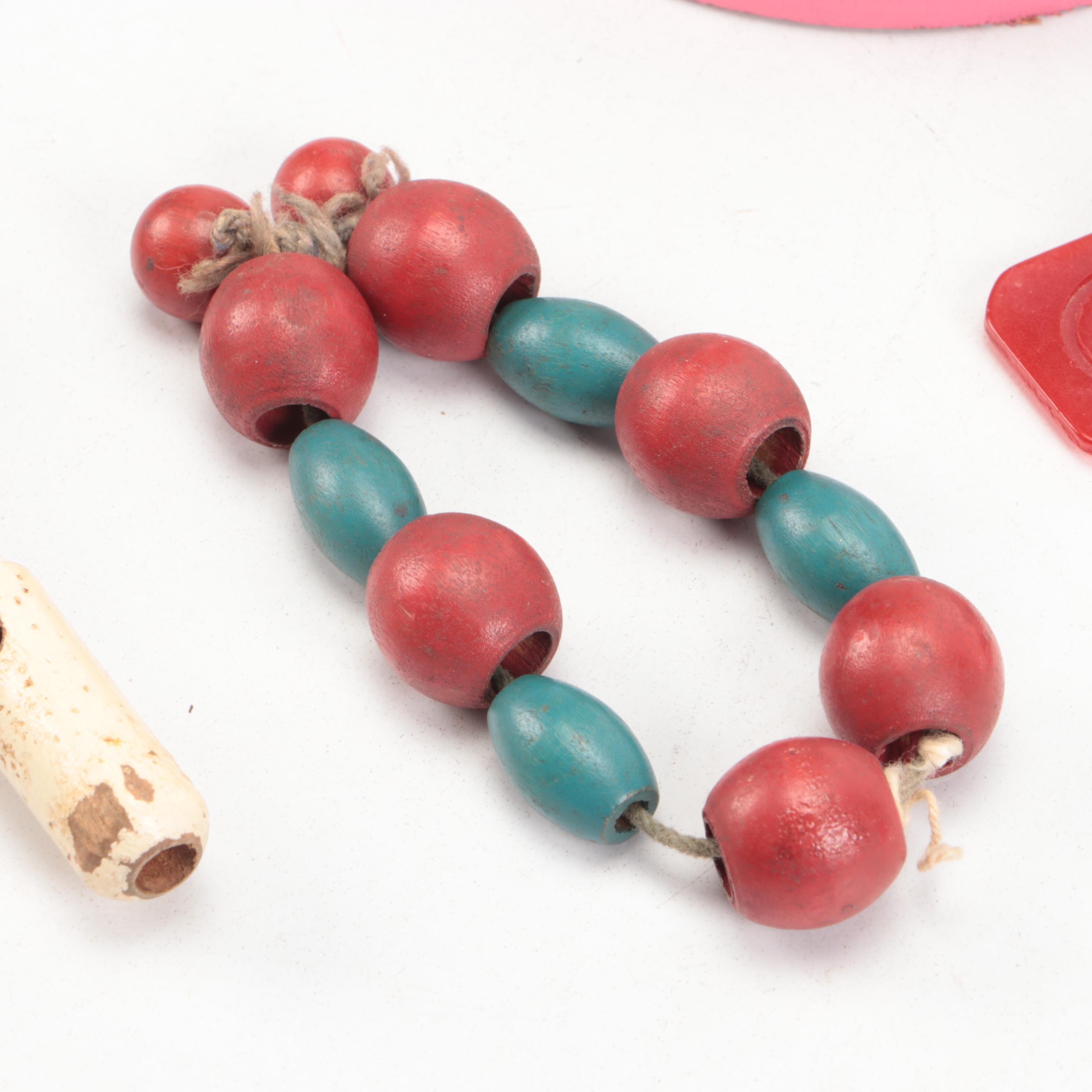 Vintage Painted Wood Clacker and Other Toys