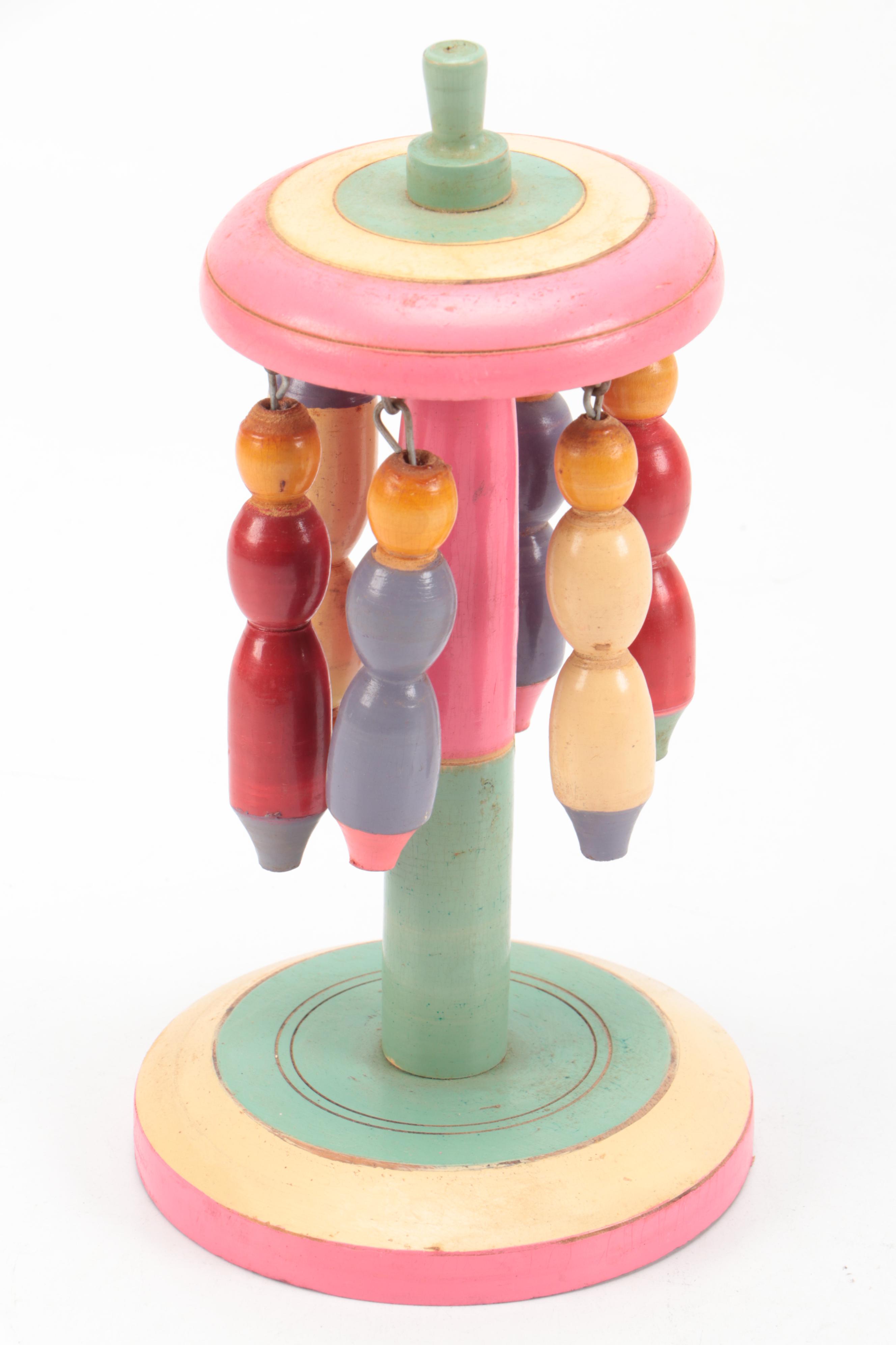 Vintage Painted Wood Clacker and Other Toys