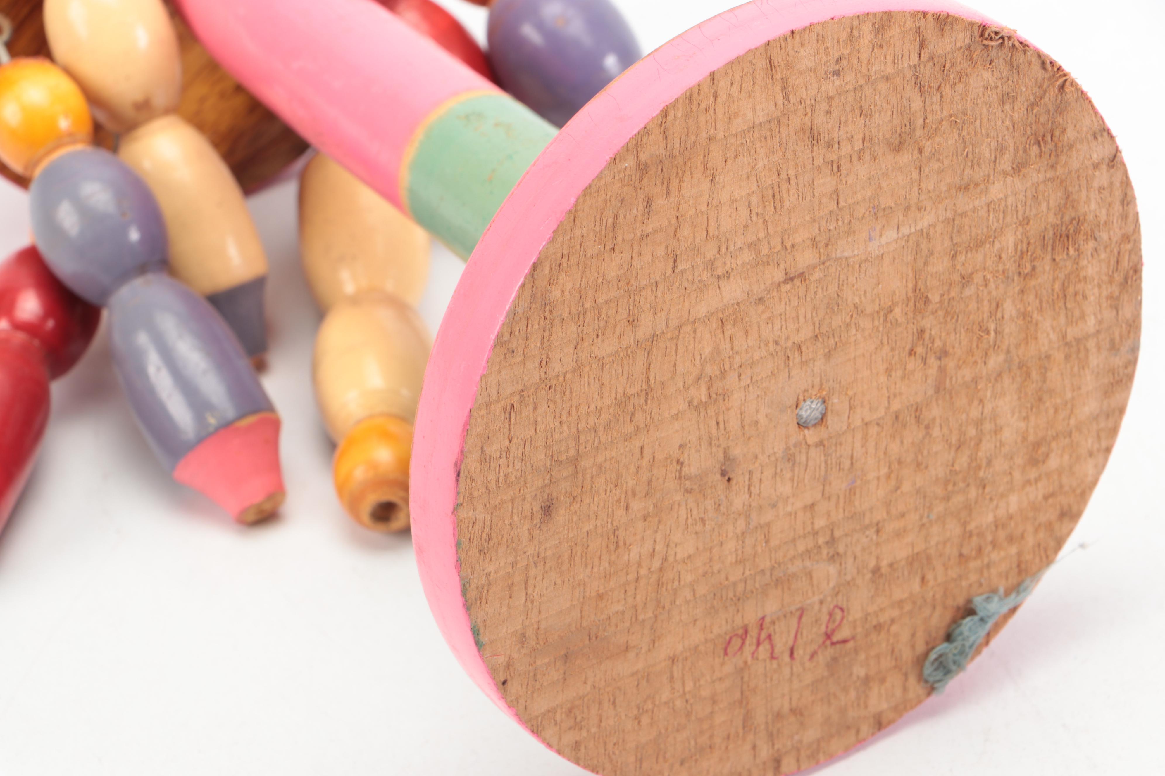 Vintage Painted Wood Clacker and Other Toys