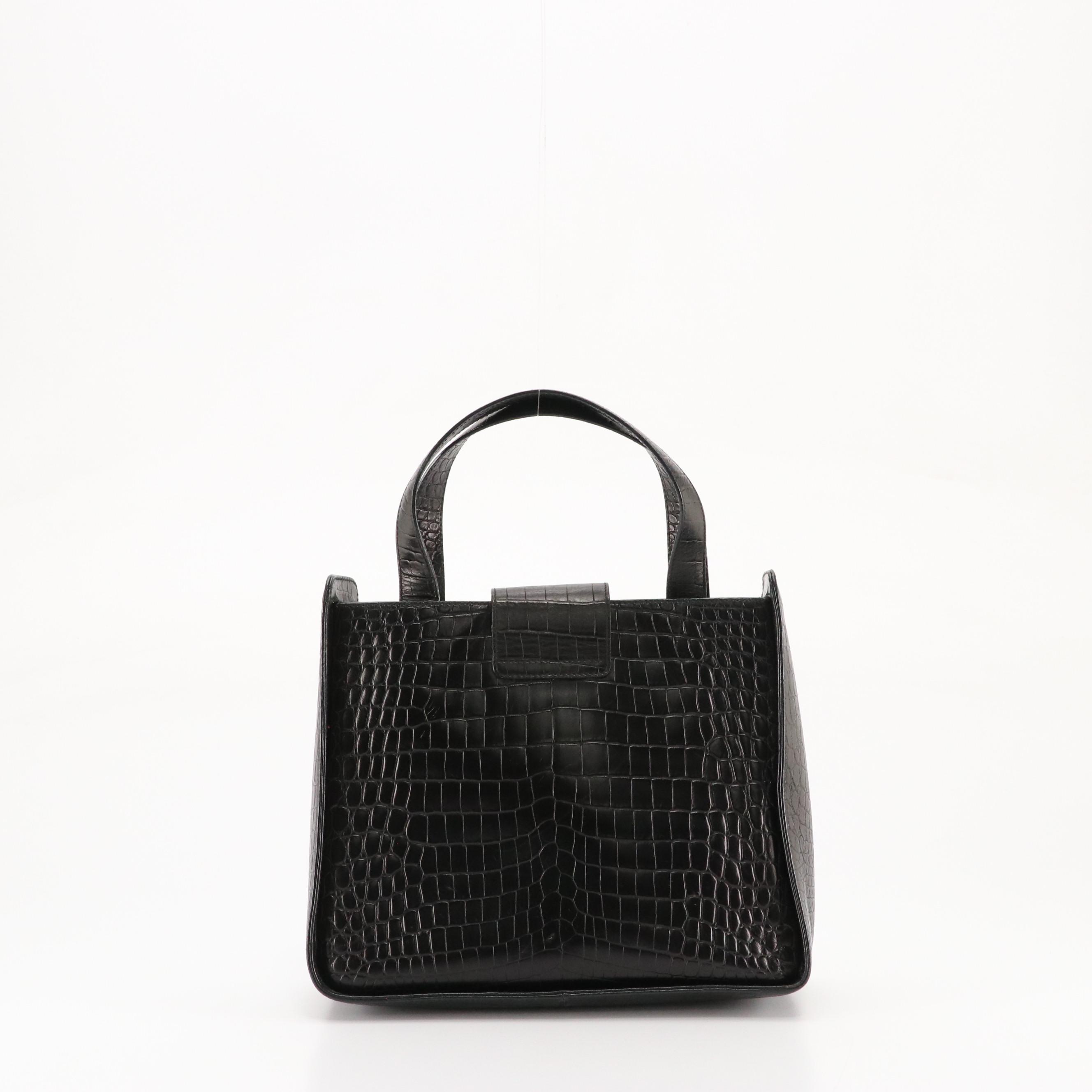 Salvatore Ferragamo Handbag in Black Croc Embossed Leather