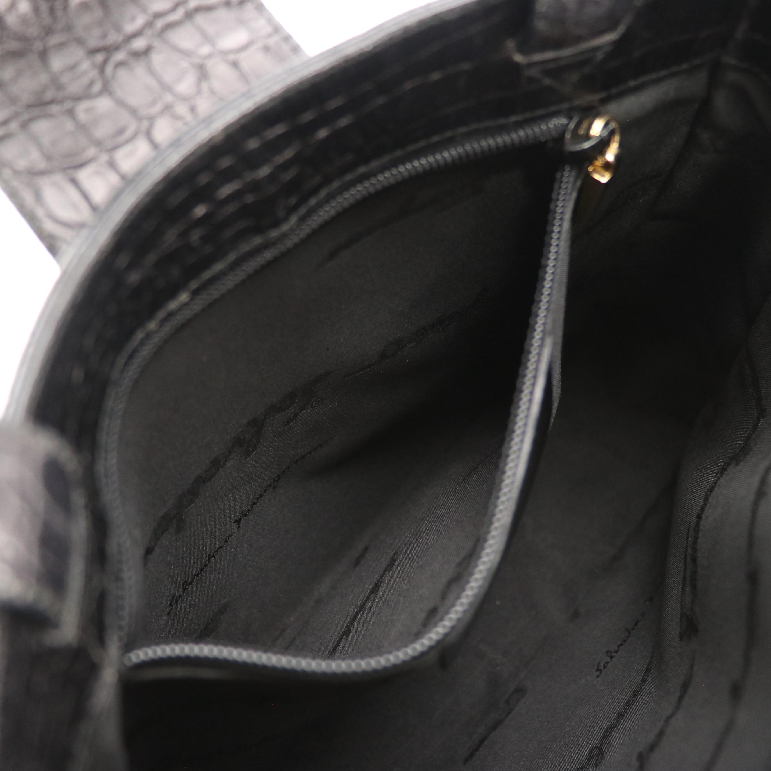 Salvatore Ferragamo Handbag in Black Croc Embossed Leather